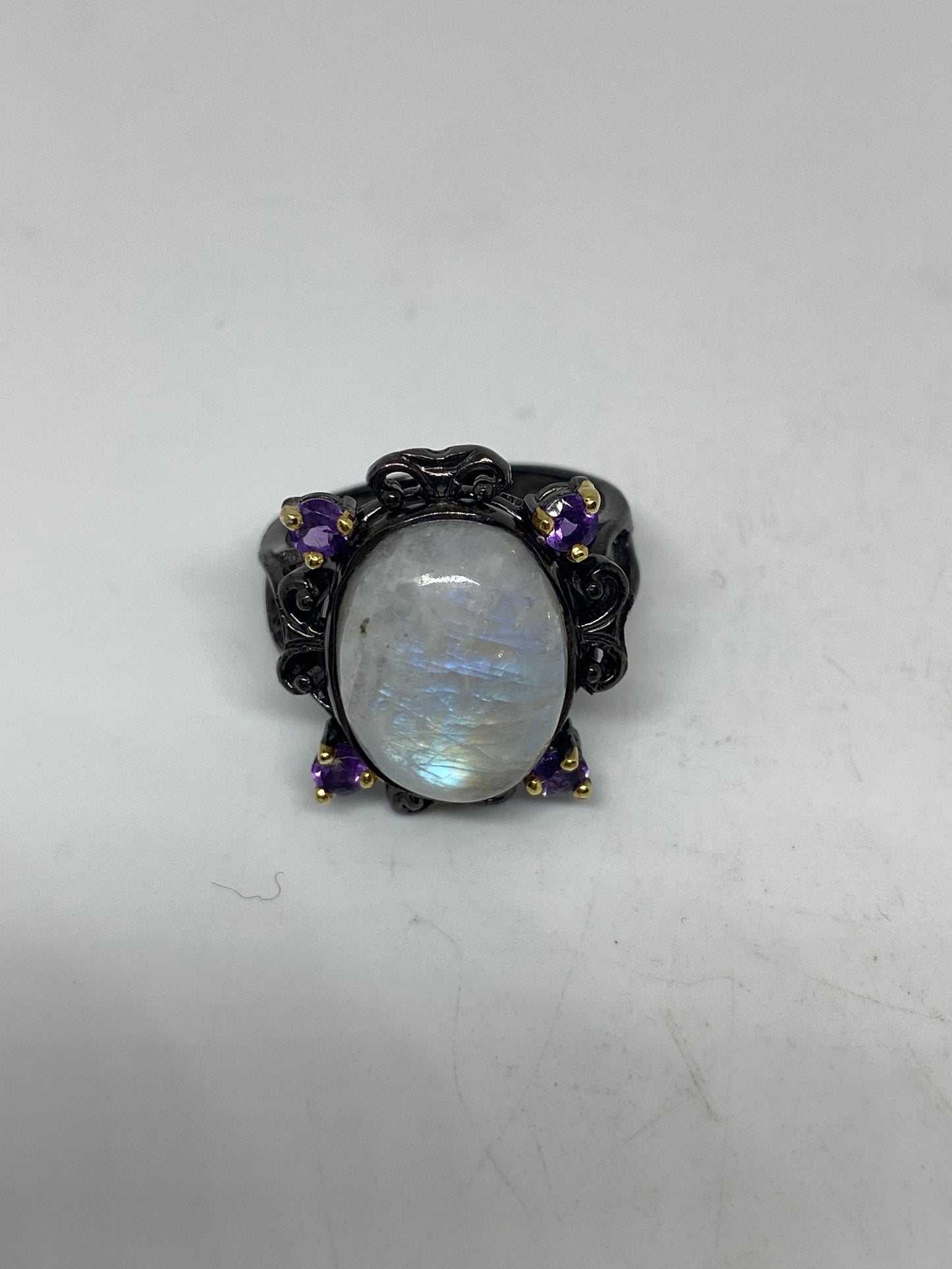 Vintage Rainbow Moonstone Ring 925 Sterling Silver