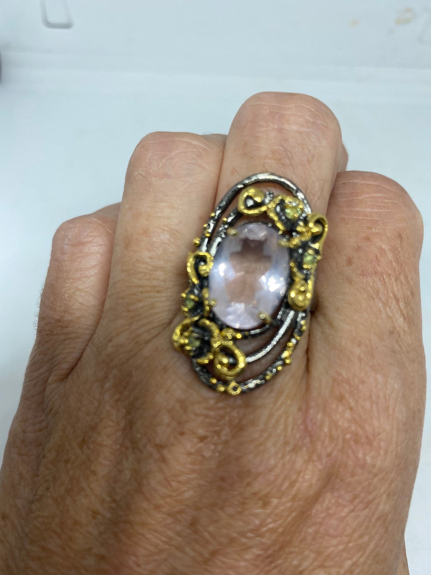 Vintage Rose Quartz Ring 925 Sterling Silver