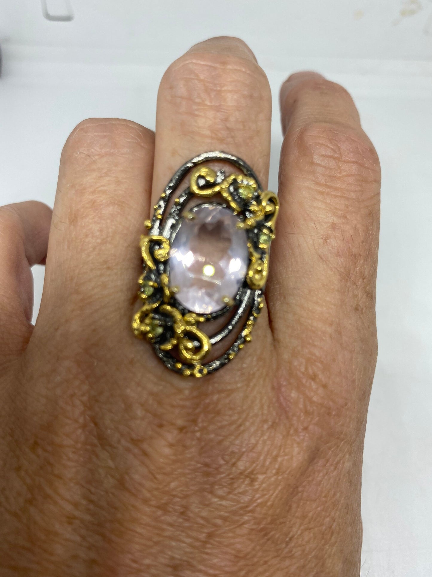 Vintage Rose Quartz Ring 925 Sterling Silver