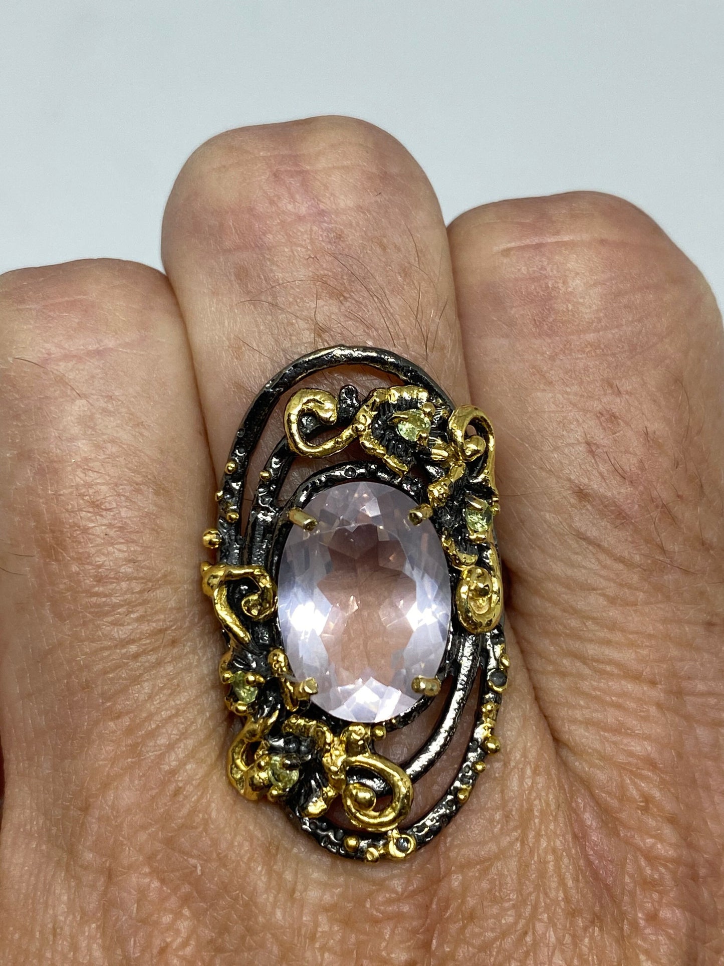 Vintage Rose Quartz Ring 925 Sterling Silver