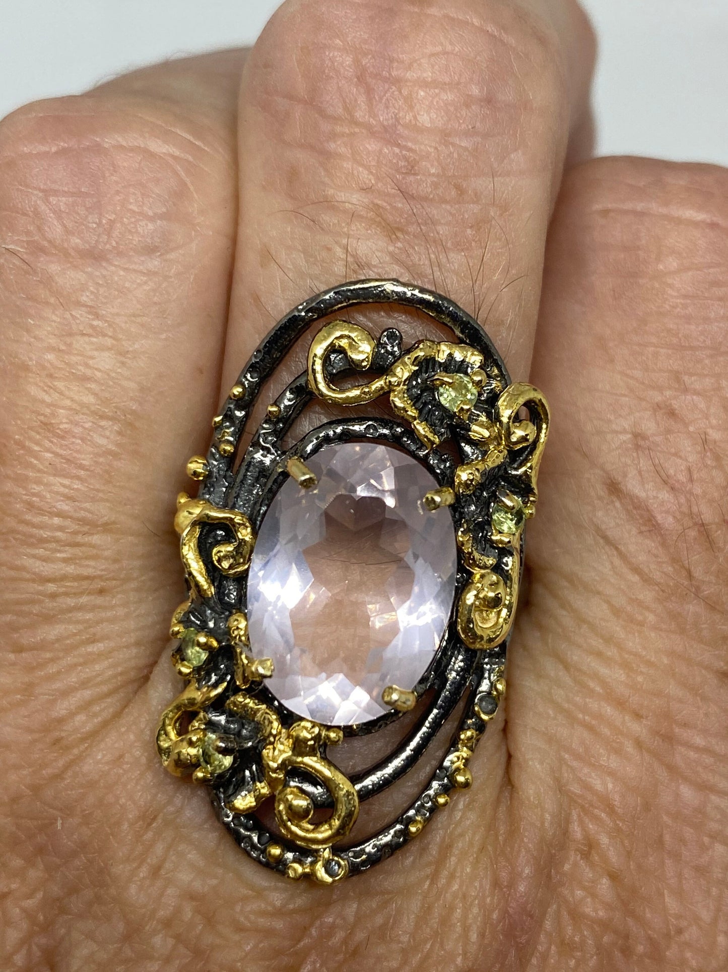 Vintage Rose Quartz Ring 925 Sterling Silver