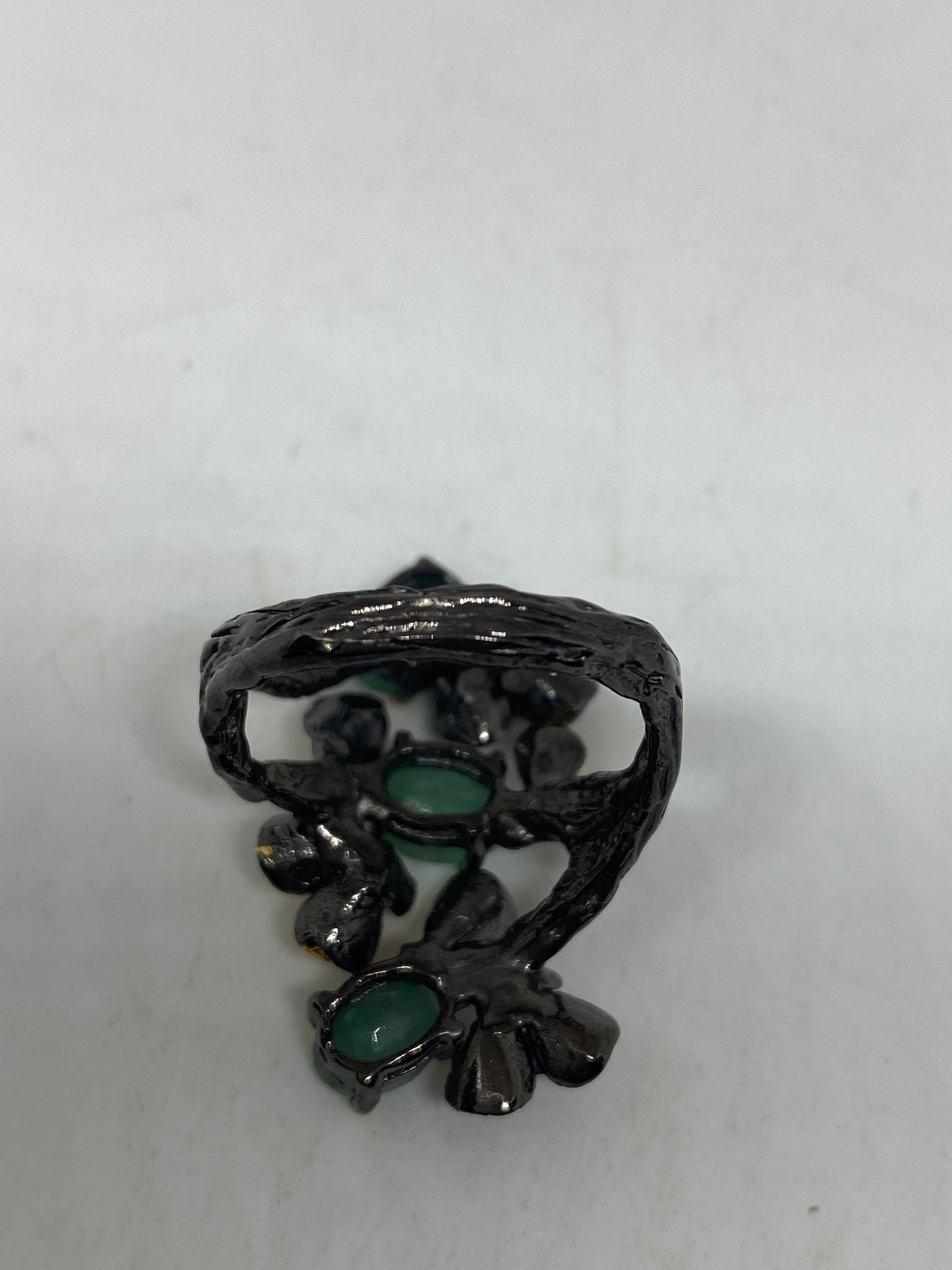 Vintage Green Emerald Ring 925 Sterling Silver