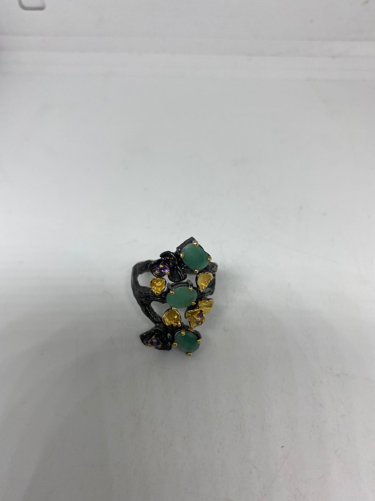 Vintage Green Emerald Ring 925 Sterling Silver