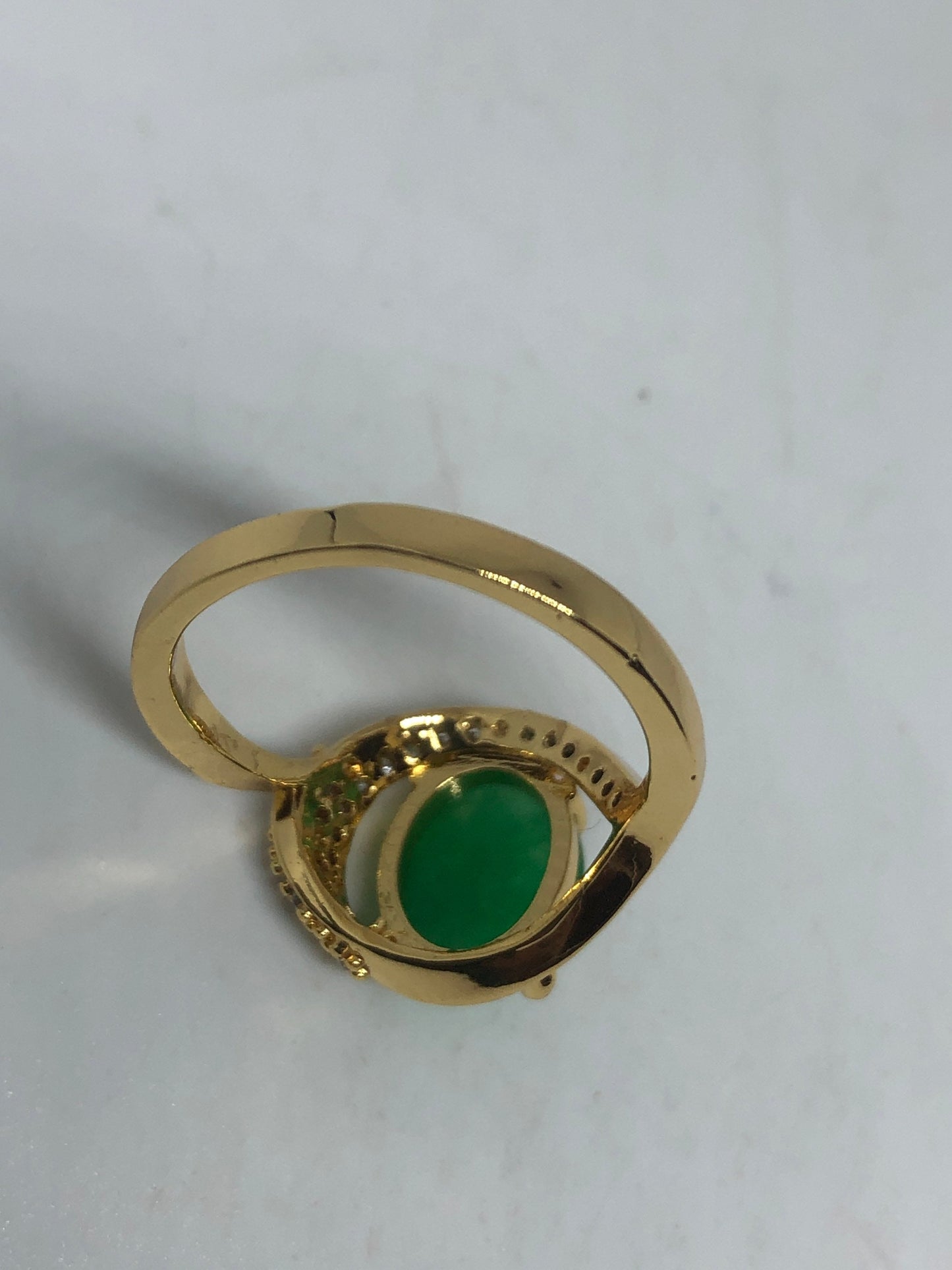 Vintage Lucky Green Nephrite Jade Gold Filled Cocktail Ring