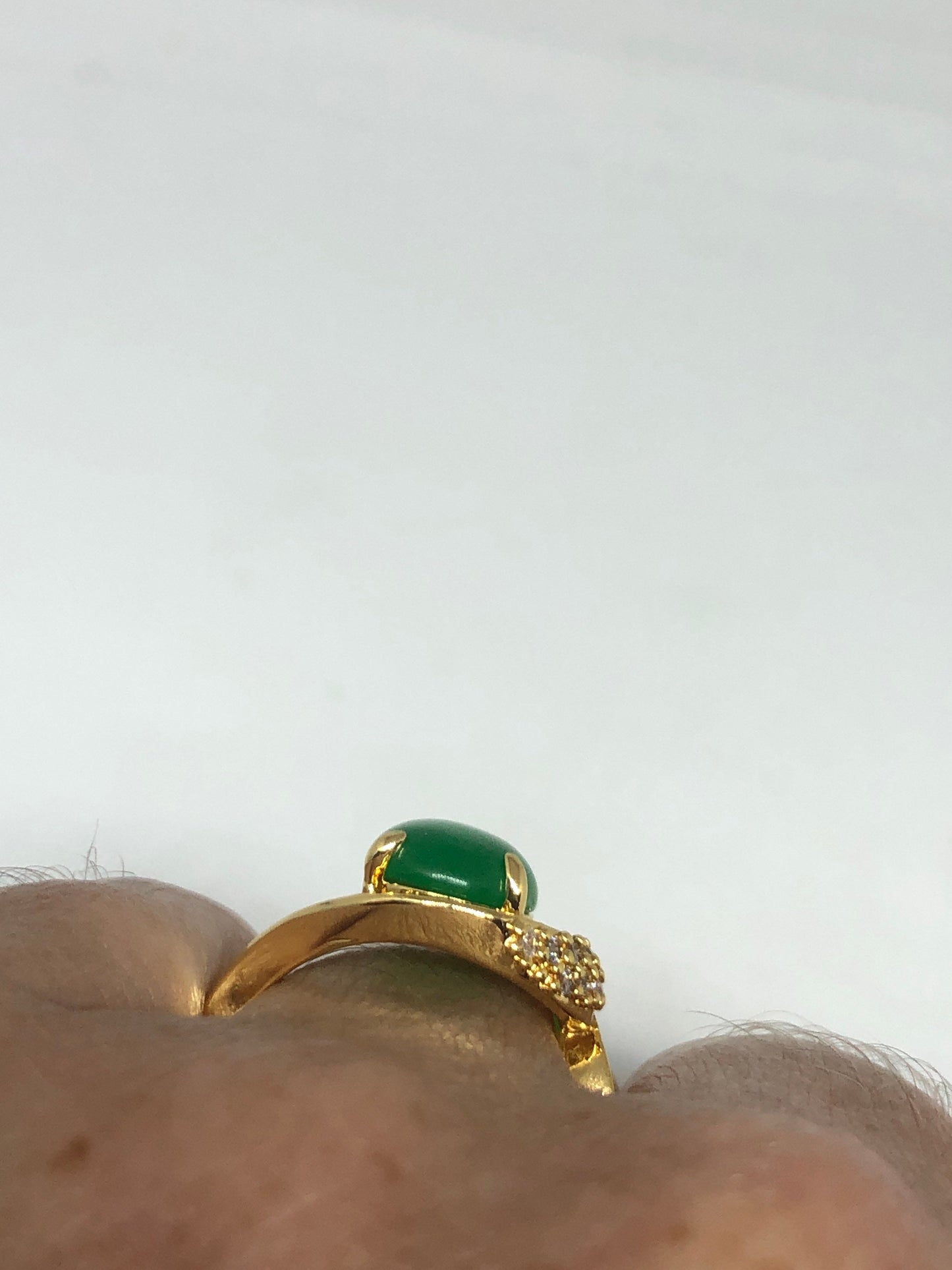 Vintage Lucky Green Nephrite Jade Gold Filled Cocktail Ring