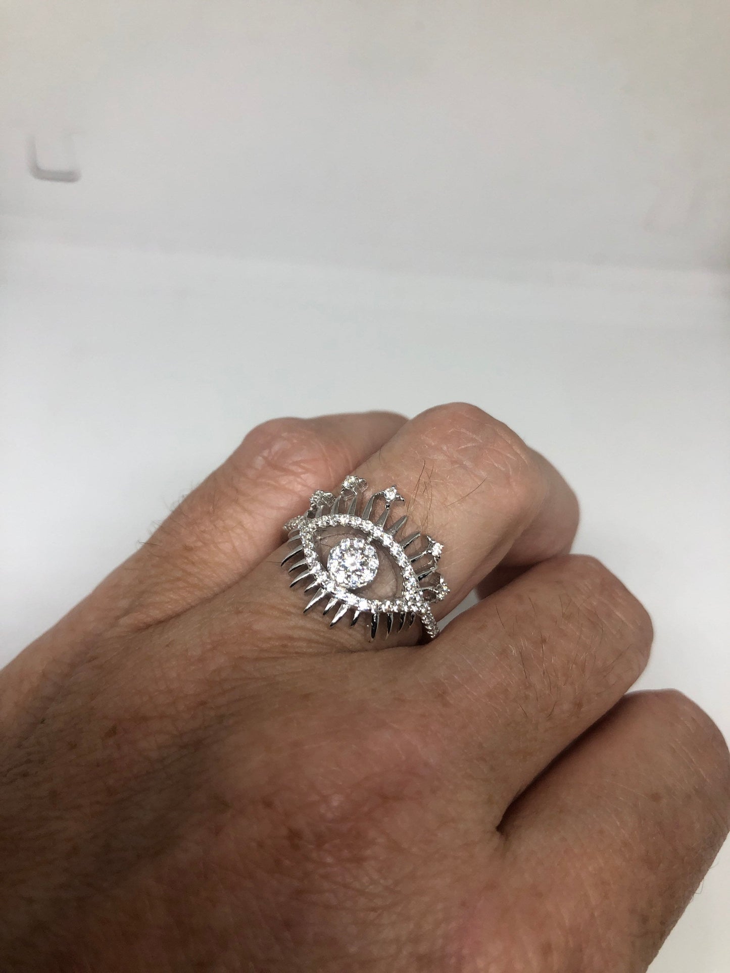 Brooklyn Line Micro Cubic Zirconia Crystal Sterling Silver Eye Ring