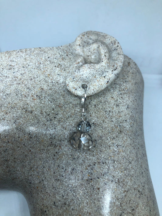 Antique Crystal Sterling Silver Lever Back Dangle Earrings