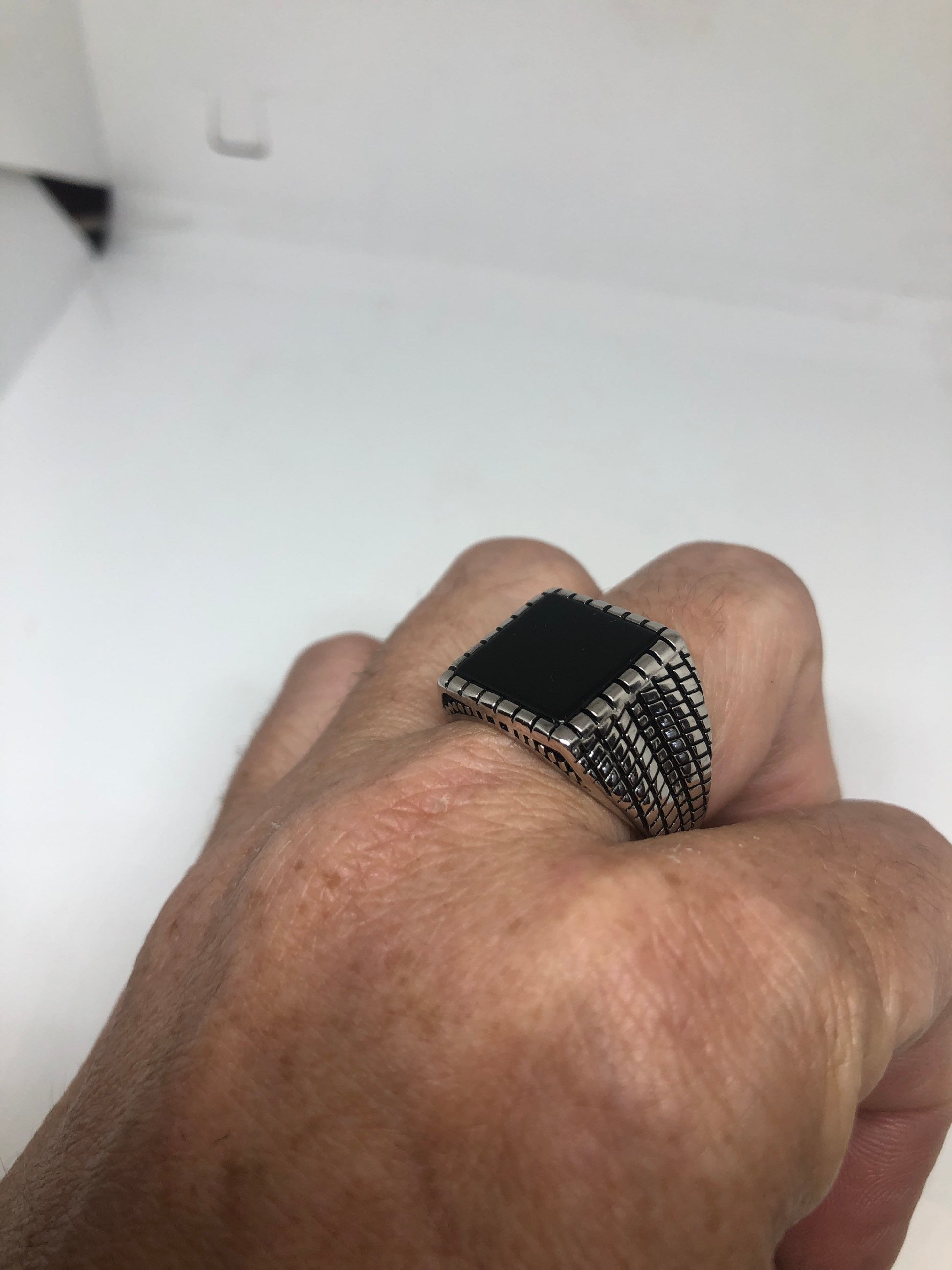 Vintage Gothic 925 Sterling Silver Genuine Black Onyx Mens Ring