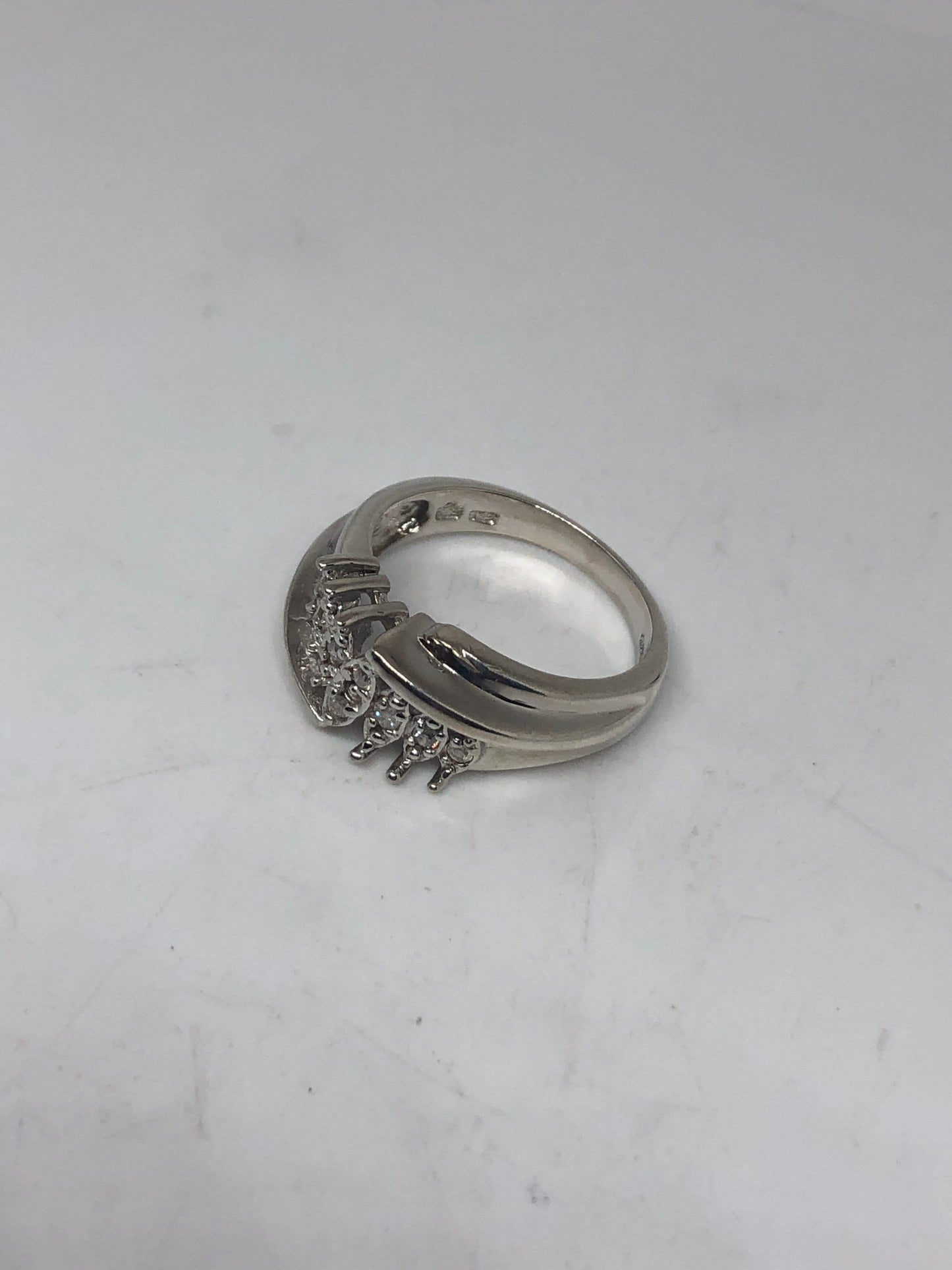 Vintage Clear White Sapphire 925 Sterling Silver Cocktail Ring Size 7