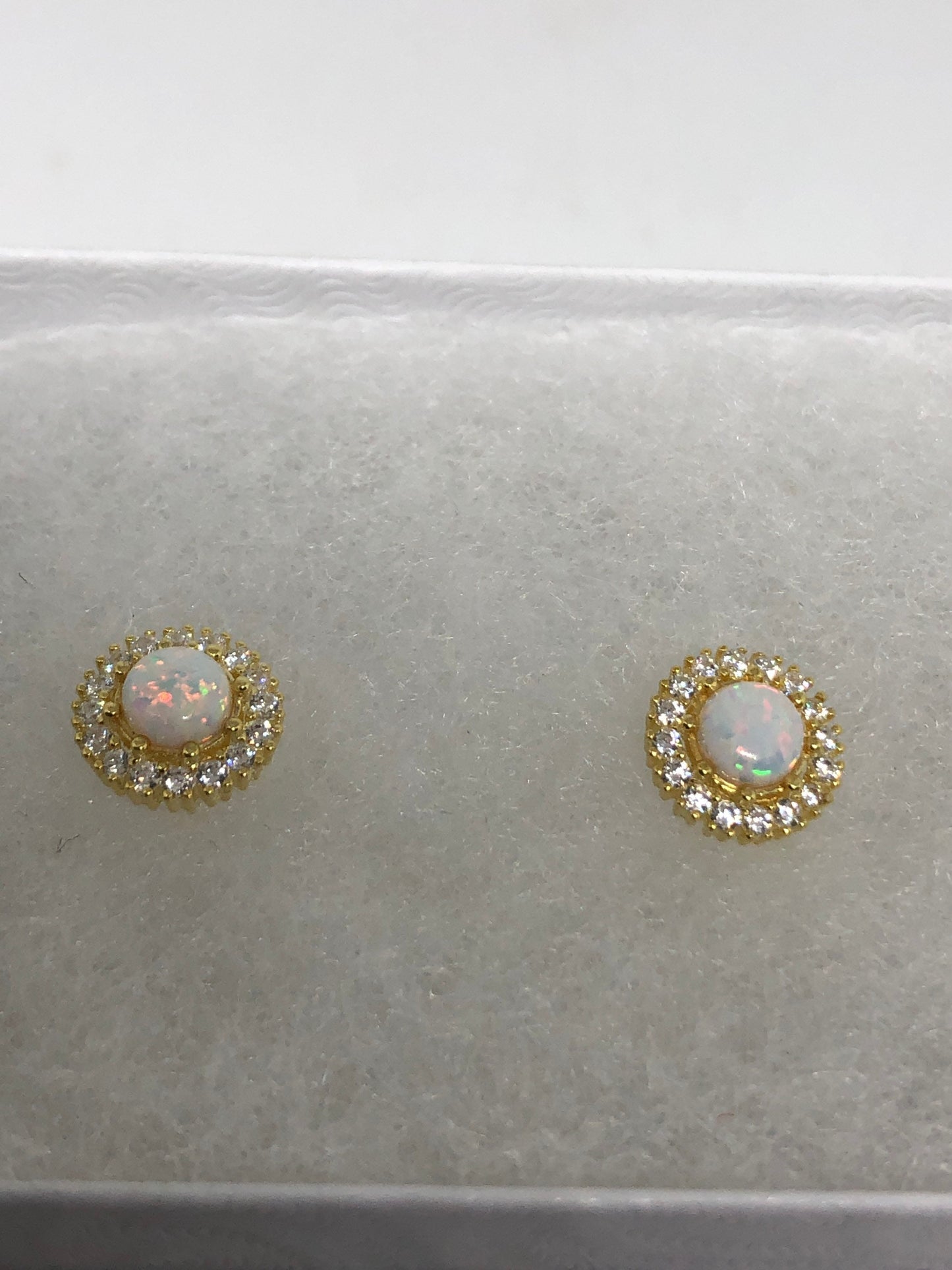 Vintage White Opal Earrings 925 Sterling Silver Stud Button