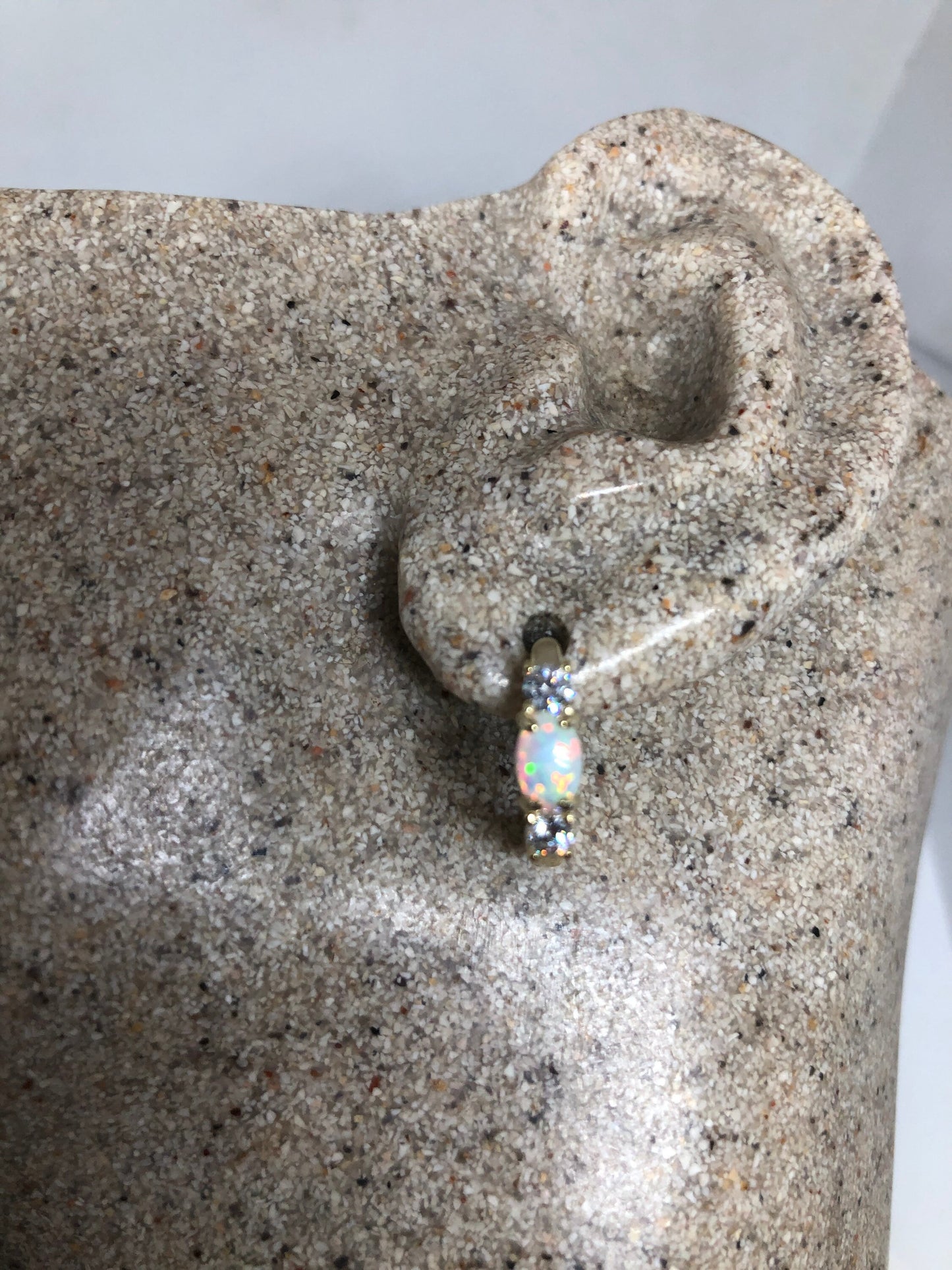 Vintage White Opal Earrings white sapphire 925 Sterling Silver dangle
