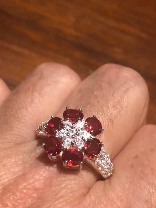 Vintage Red Garnet CZ Ring 925 Sterling Silver Cocktail Statement