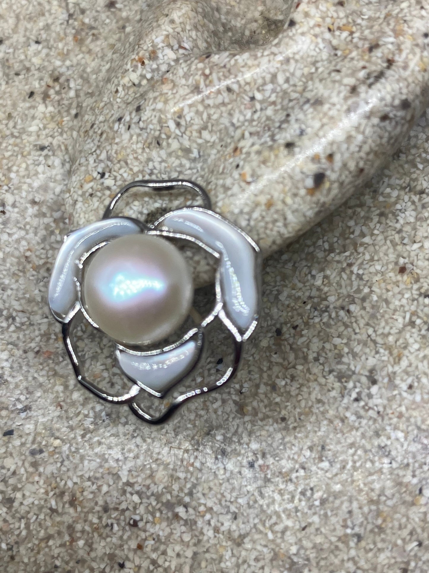 Vintage Genuine White Pearl 925 Sterling Silver Button Rose Earrings