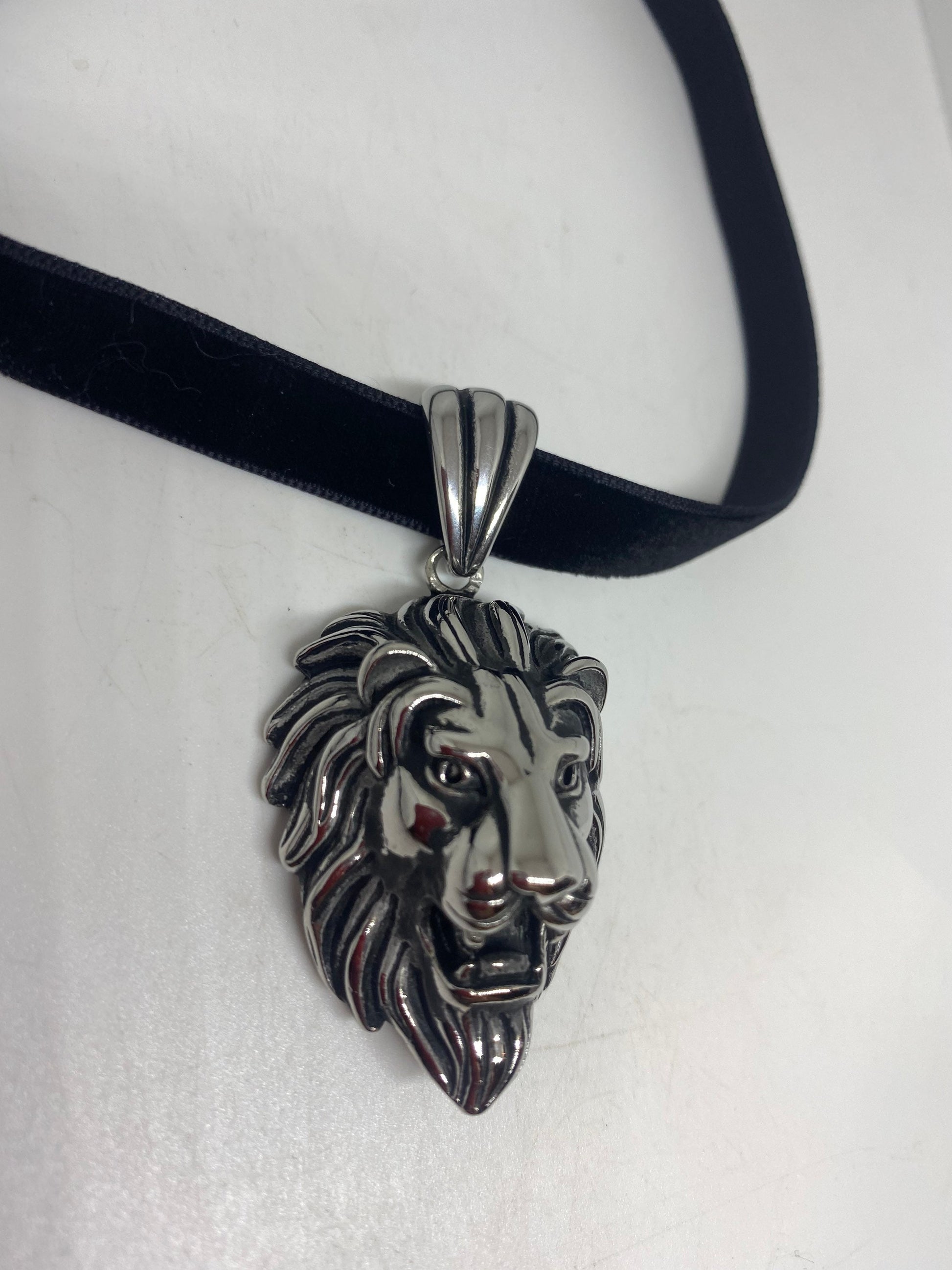 Vintage Handmade Silver Stainless Steel Gothic Lion Pendant Necklace