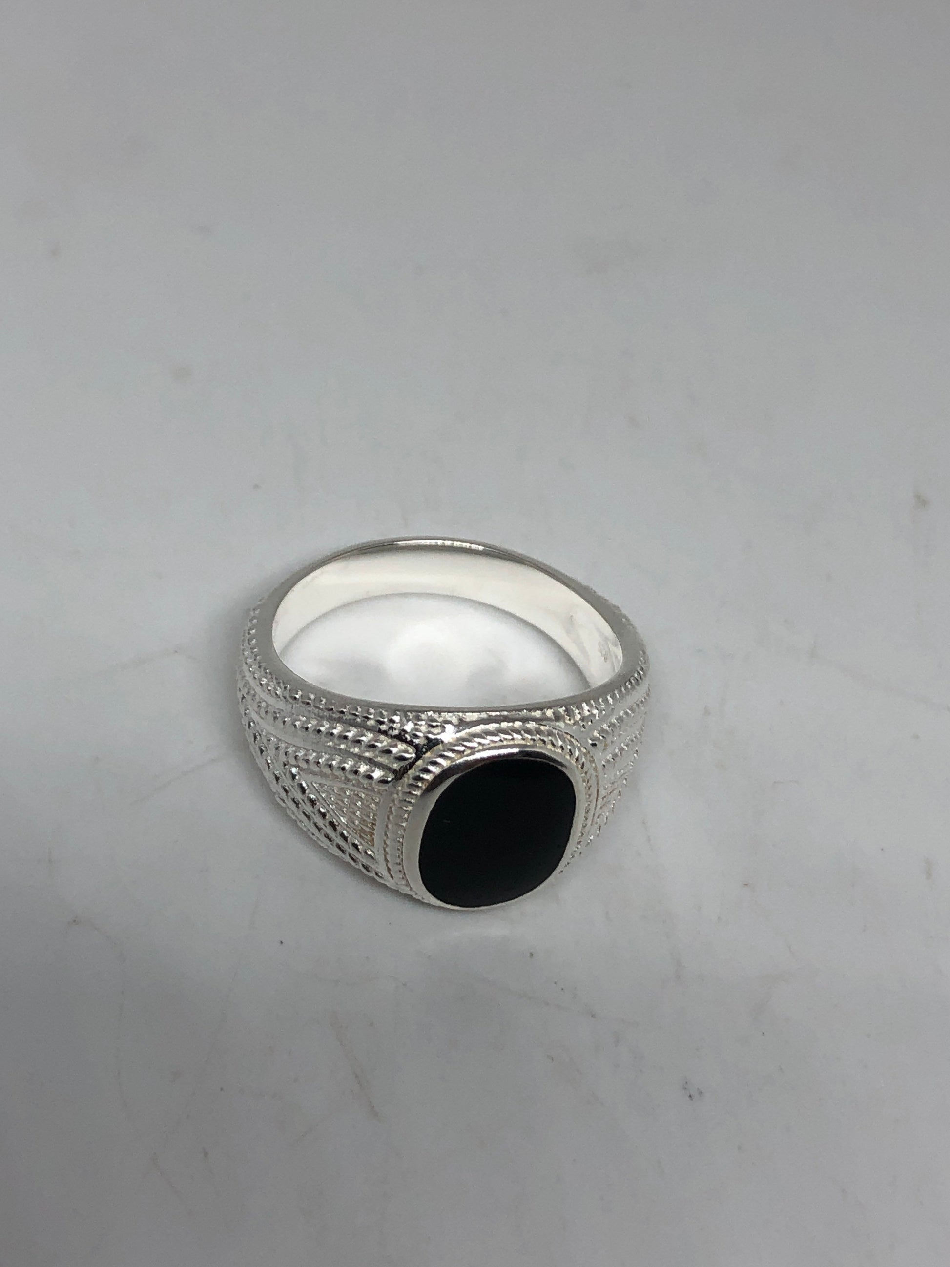 Vintage Gothic 925 Sterling Silver Genuine Black Onyx Mens Ring