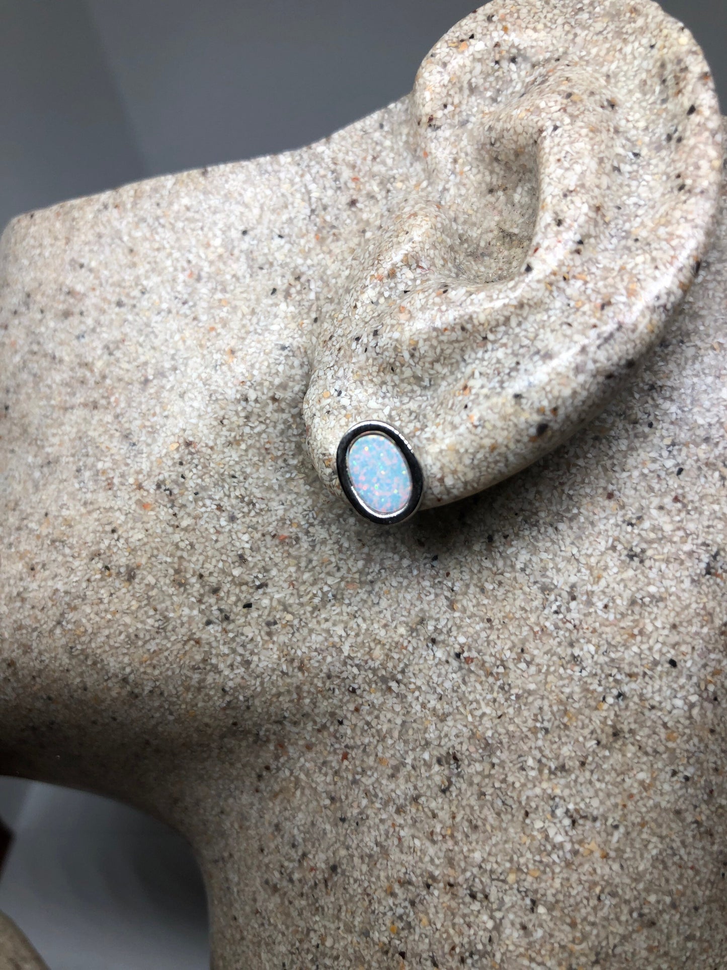 Vintage Opal Earrings 925 Sterling Silver Stud Button
