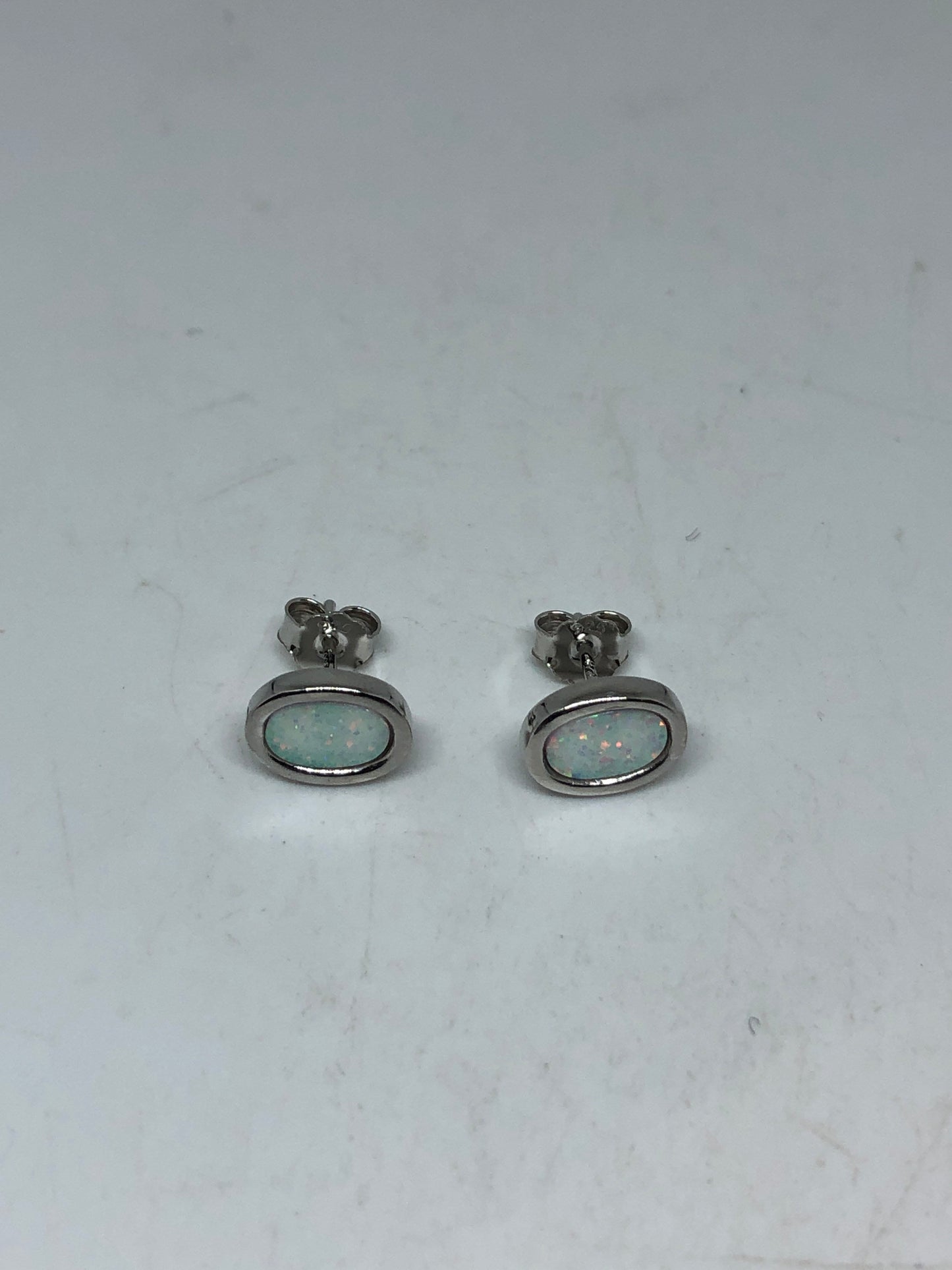 Vintage Opal Earrings 925 Sterling Silver Stud Button