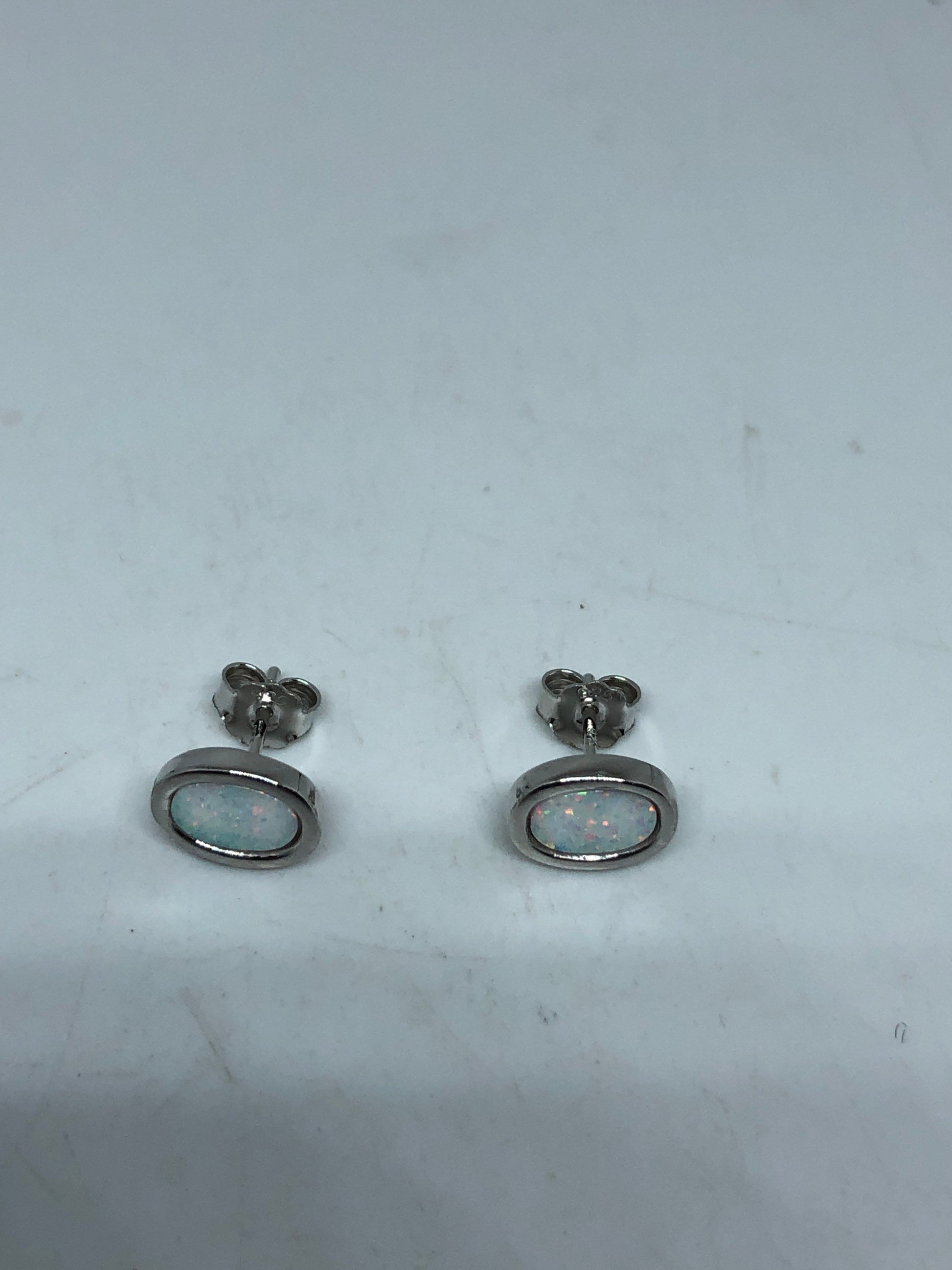 Vintage Opal Earrings 925 Sterling Silver Stud Button