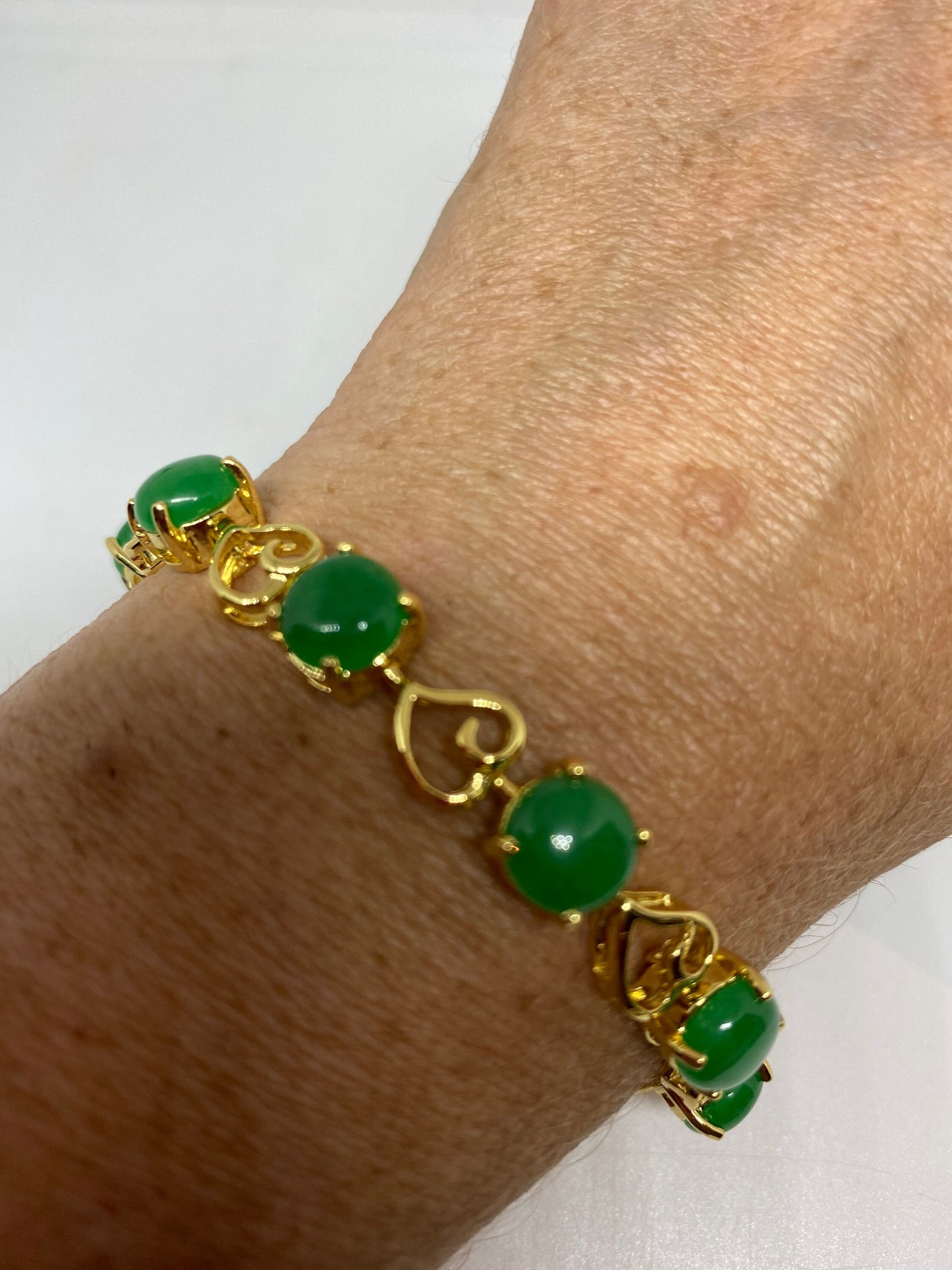 Vintage Green Jade Bracelet Golden White Bronze
