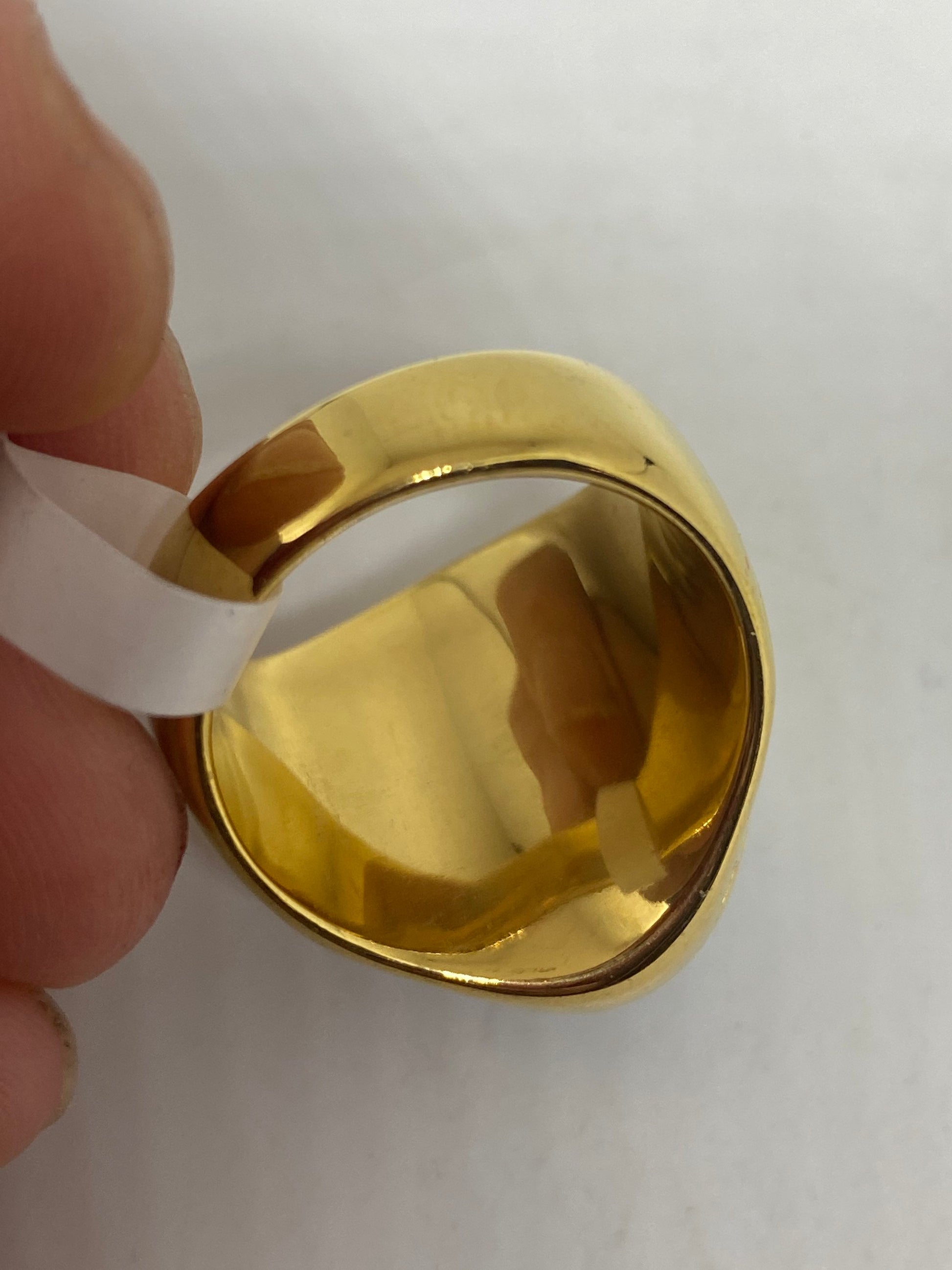 Vintage Golden Mens Ring Stainless Steel Genuine Tigers Eye Ring