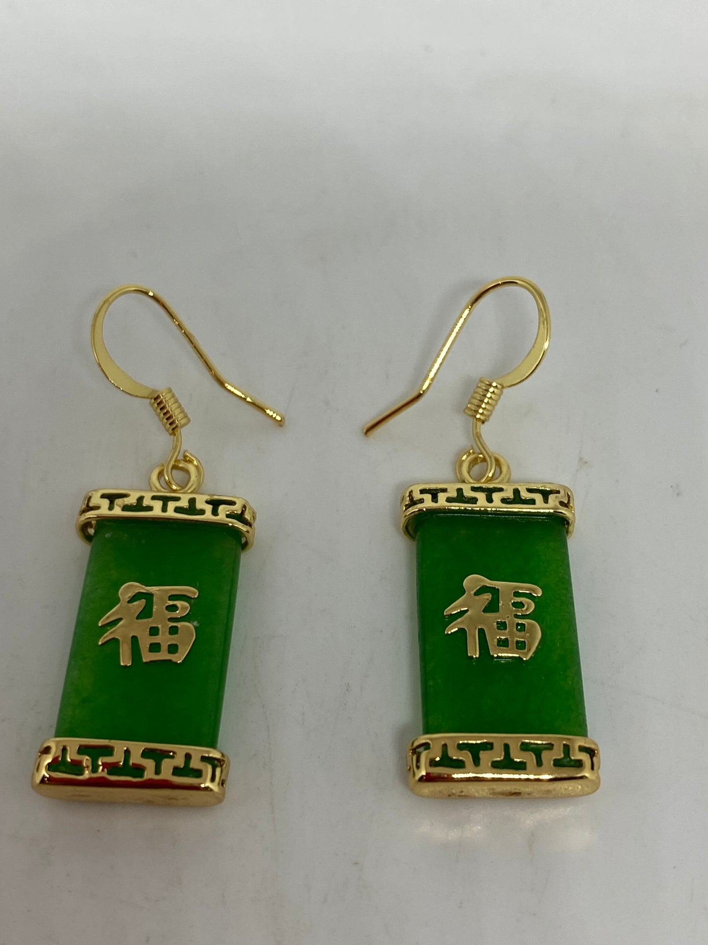 Vintage Fun Green Jade Gemstone Gold Rhodium Bronze Earrings