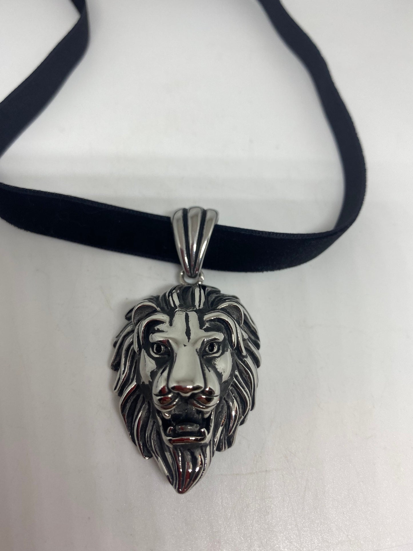 Vintage Handmade Silver Stainless Steel Gothic Lion Pendant Necklace