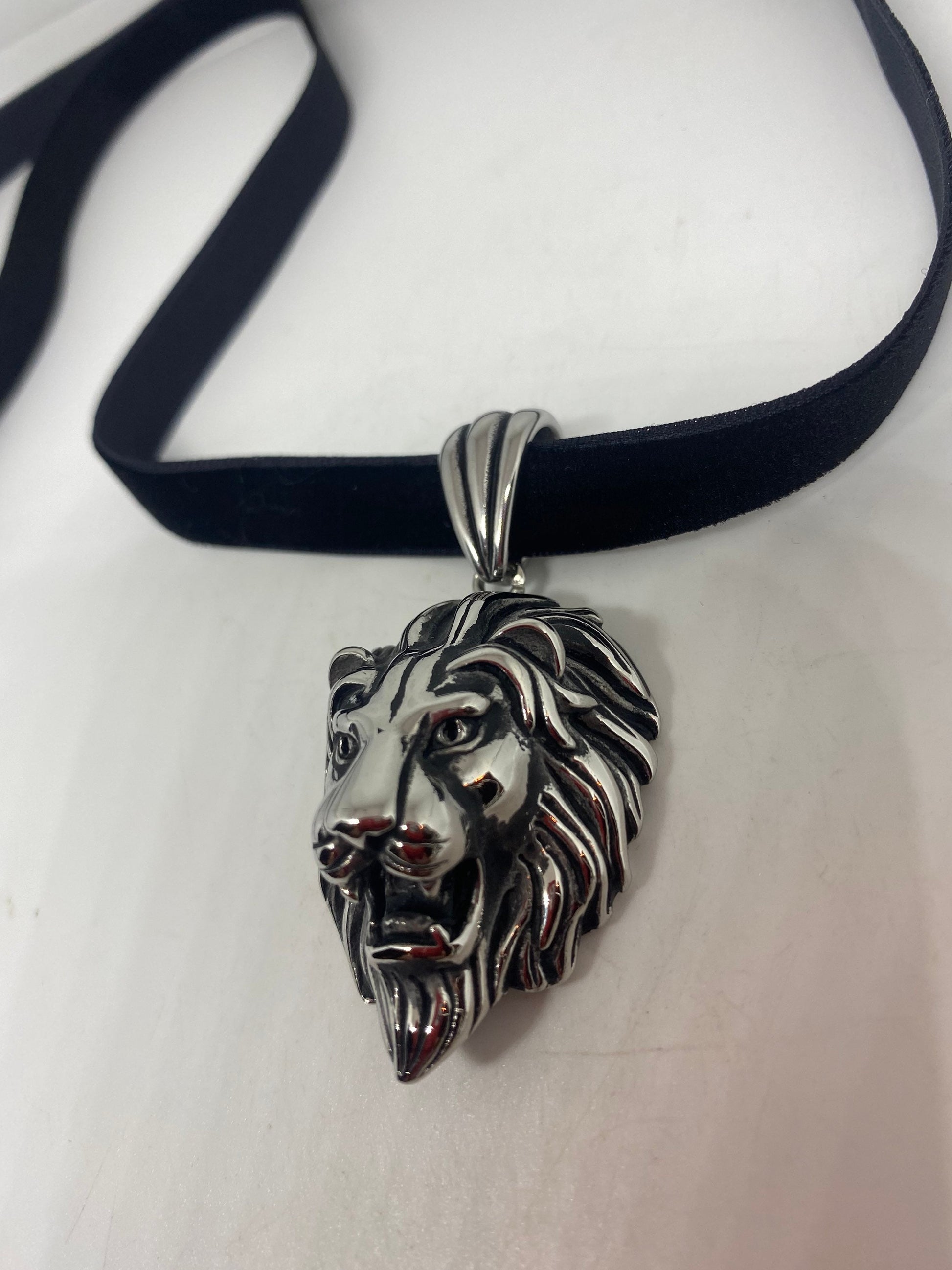 Vintage Handmade Silver Stainless Steel Gothic Lion Pendant Necklace