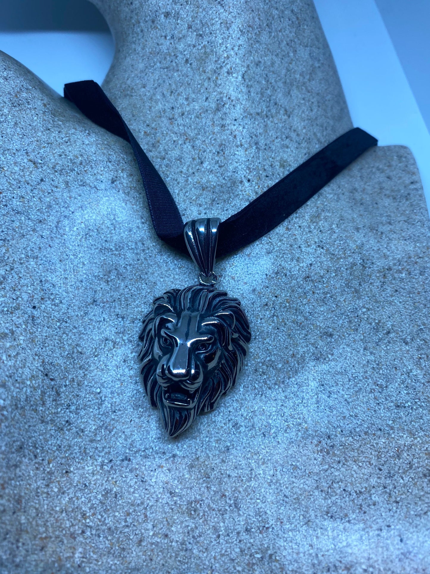 Vintage Handmade Silver Stainless Steel Gothic Lion Pendant Necklace