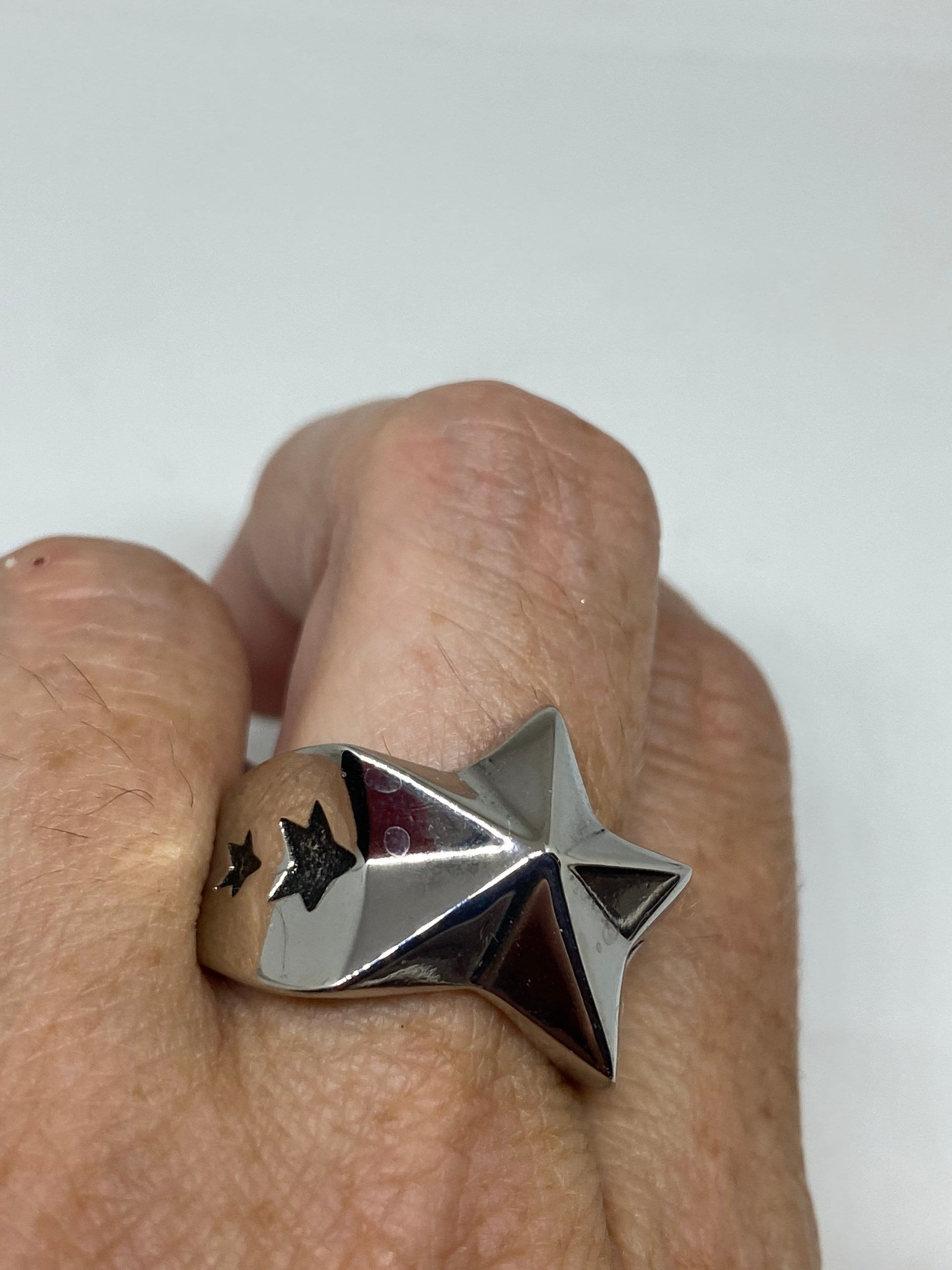 Vintage Stainless Steel Star Mens Ring