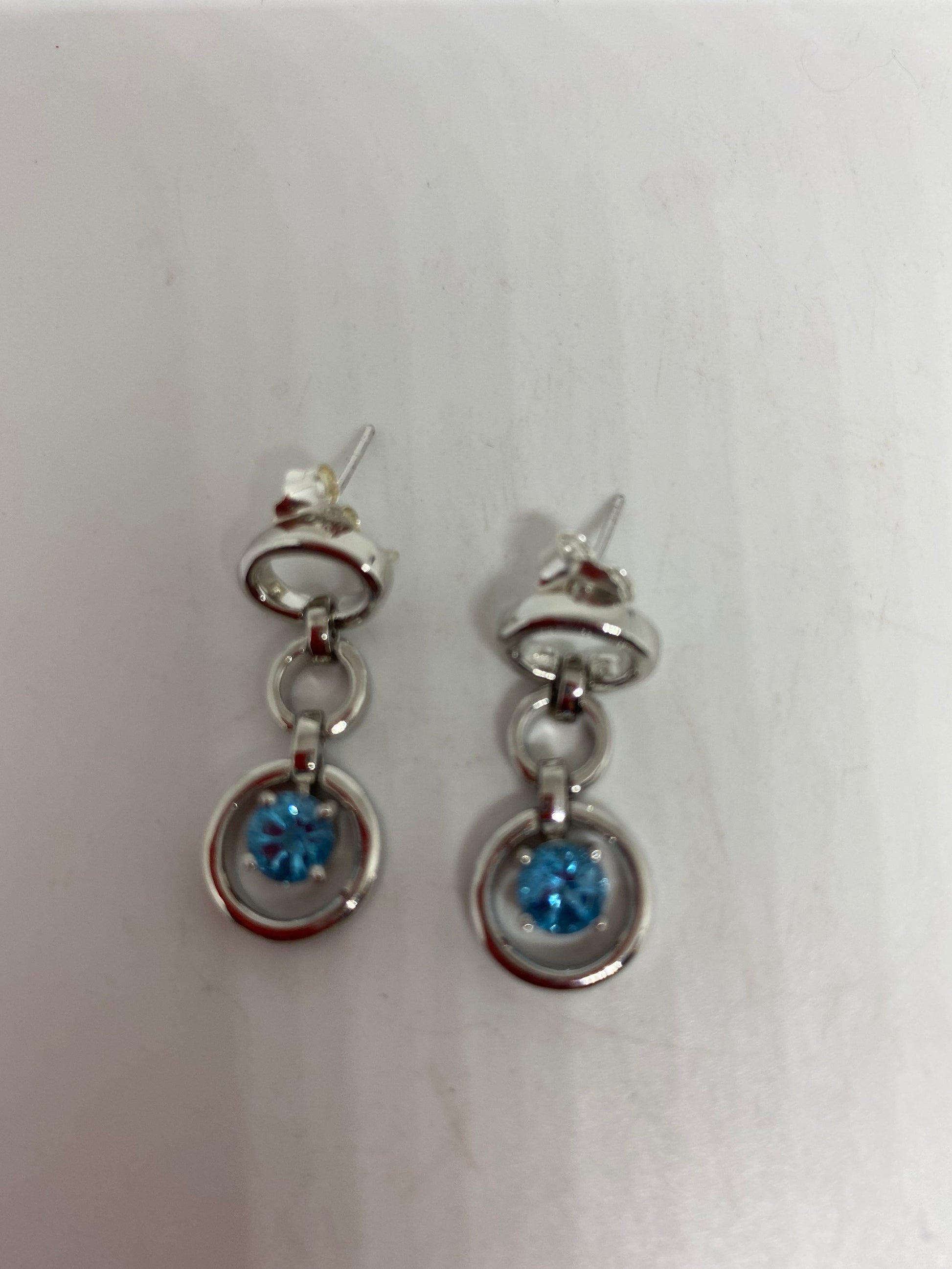 Vintage Genuine Blue Topaz Gemstone 925 Sterling Silver Earrings