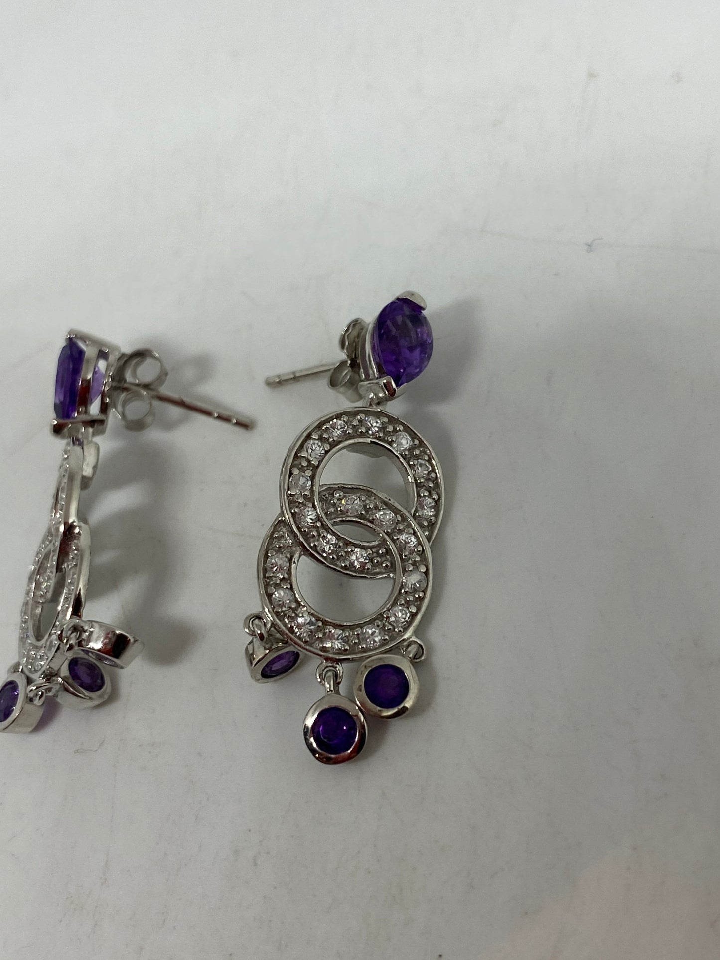 Vintage Amethyst Earrings 925 Sterling Silver Dangle