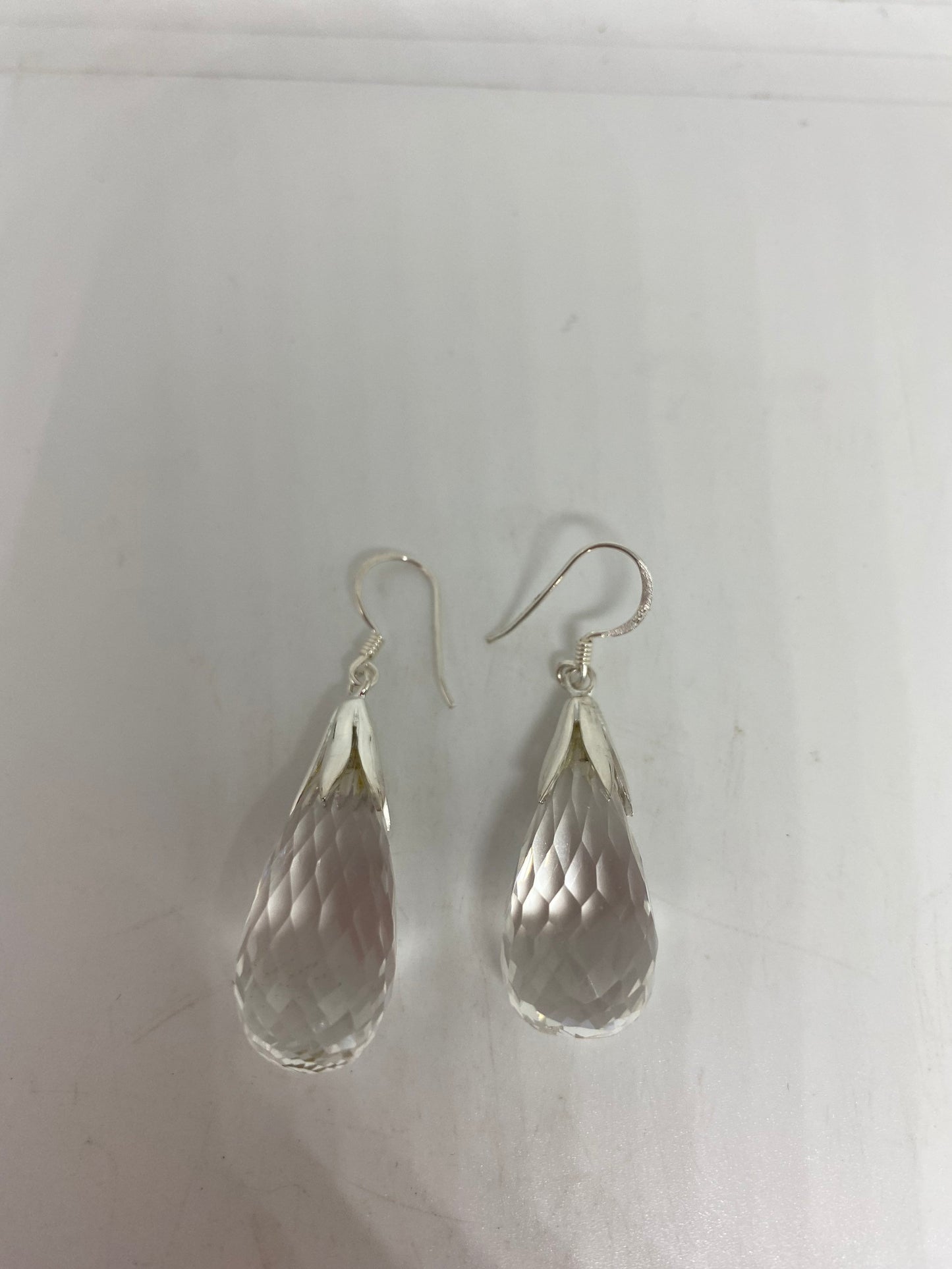 Vintage Genuine Clear Quartz 925 Sterling Silver Dangle Earrings