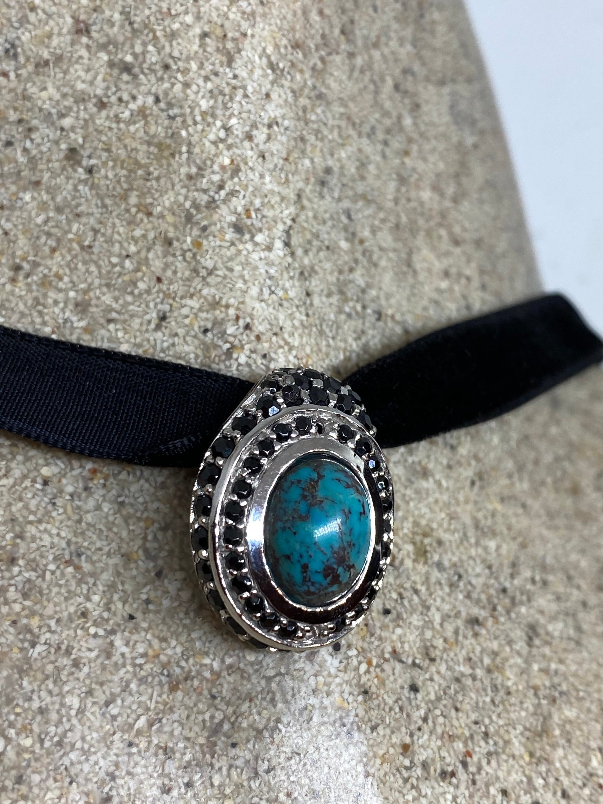 Vintage Handmade 925 Sterling Silver Sapphire Turquoise Pendant