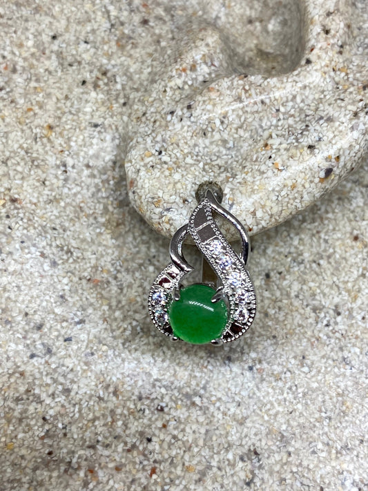 Vintage Green Jade Earrings Stud Button