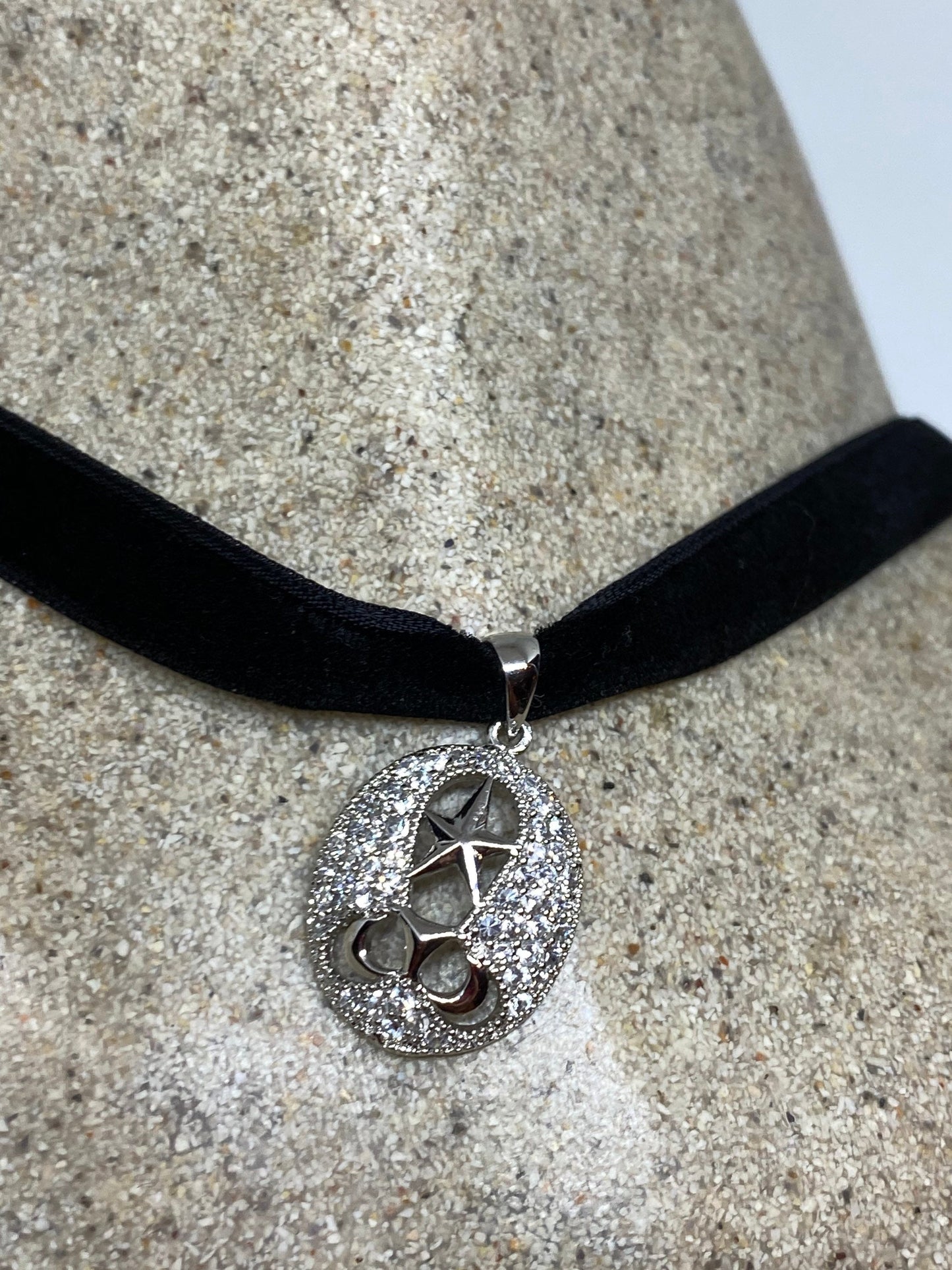 Vintage White Sapphire Choker 925 Sterling Silver Deco Pendant Necklace