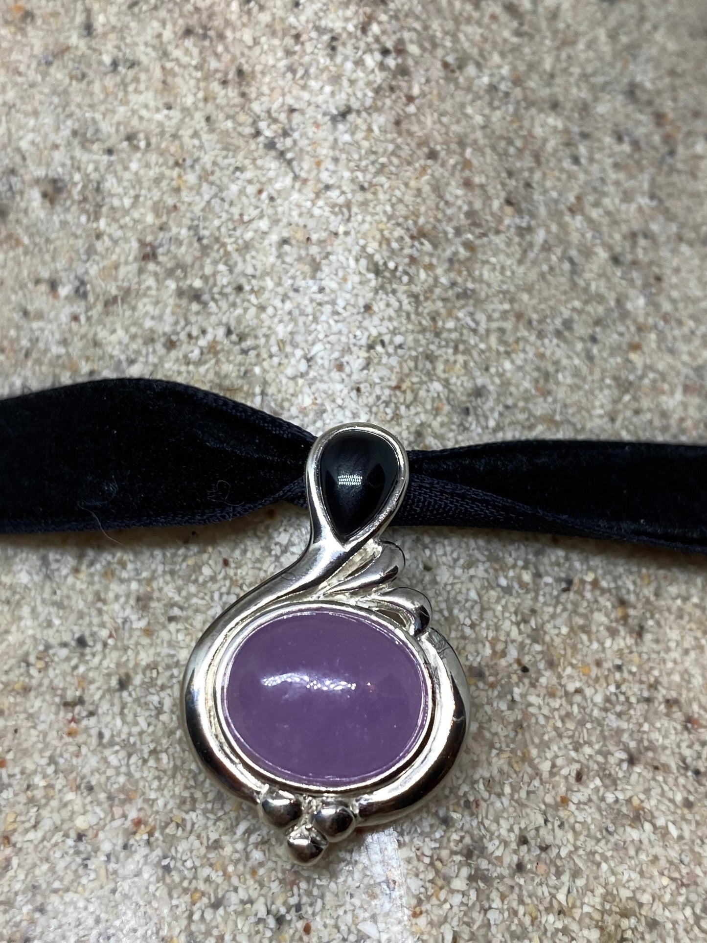 Vintage Purple Jade Choker 925 Sterling Silver Pendant Necklace