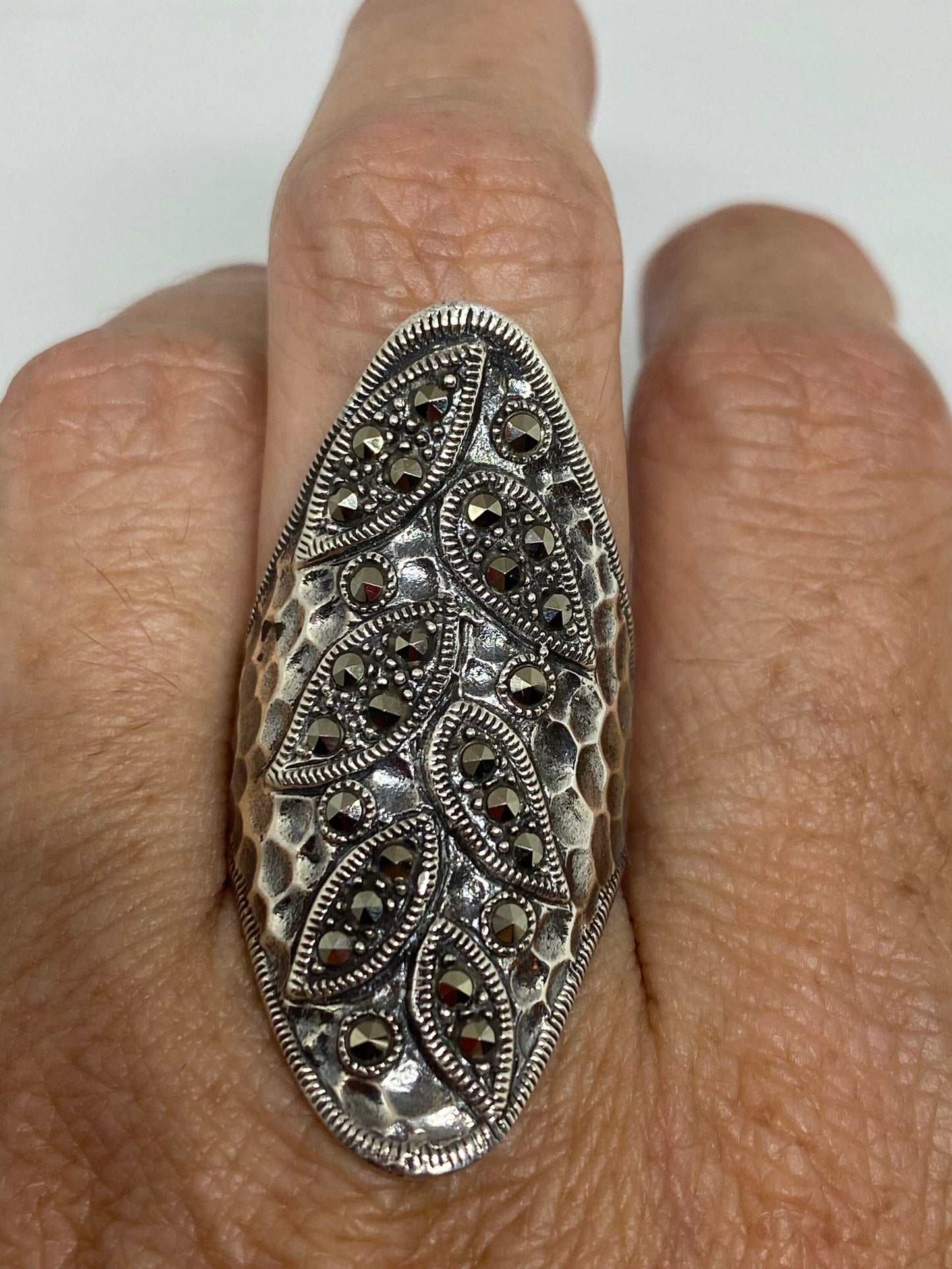 Vintage Swiss Marcasite 925 Sterling Silver Gothic Band Ring Size 8