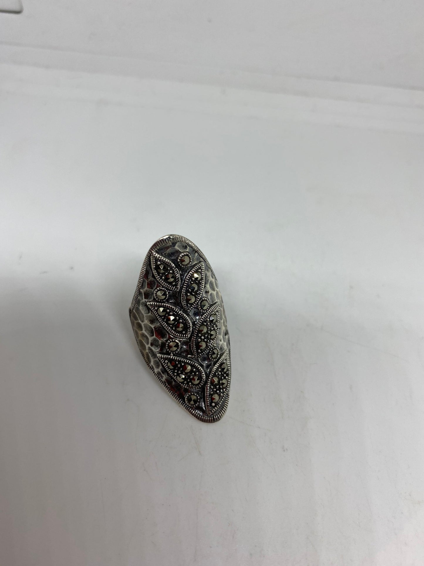 Vintage Swiss Marcasite 925 Sterling Silver Gothic Band Ring Size 8