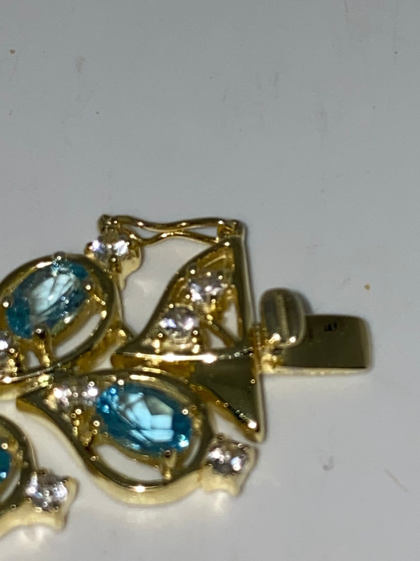 Vintage Blue Topaz Golden 925 Sterling Silver Statement Bracelet