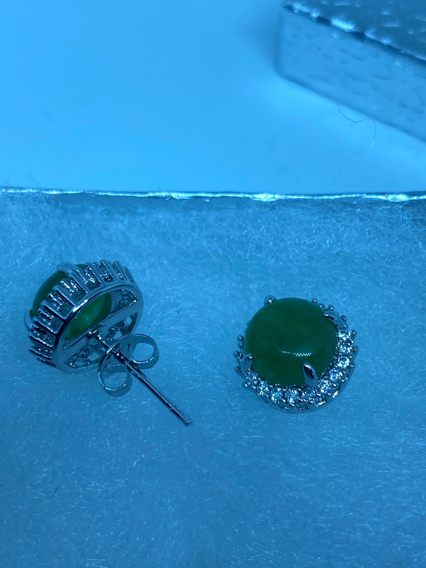 Vintage Green Jade Earrings Stud Button