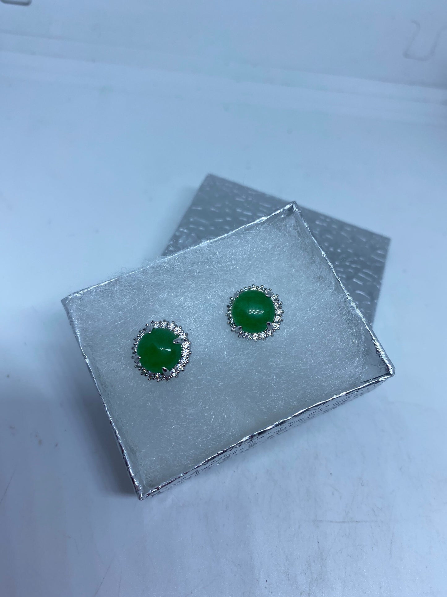 Vintage Green Jade Earrings Stud Button