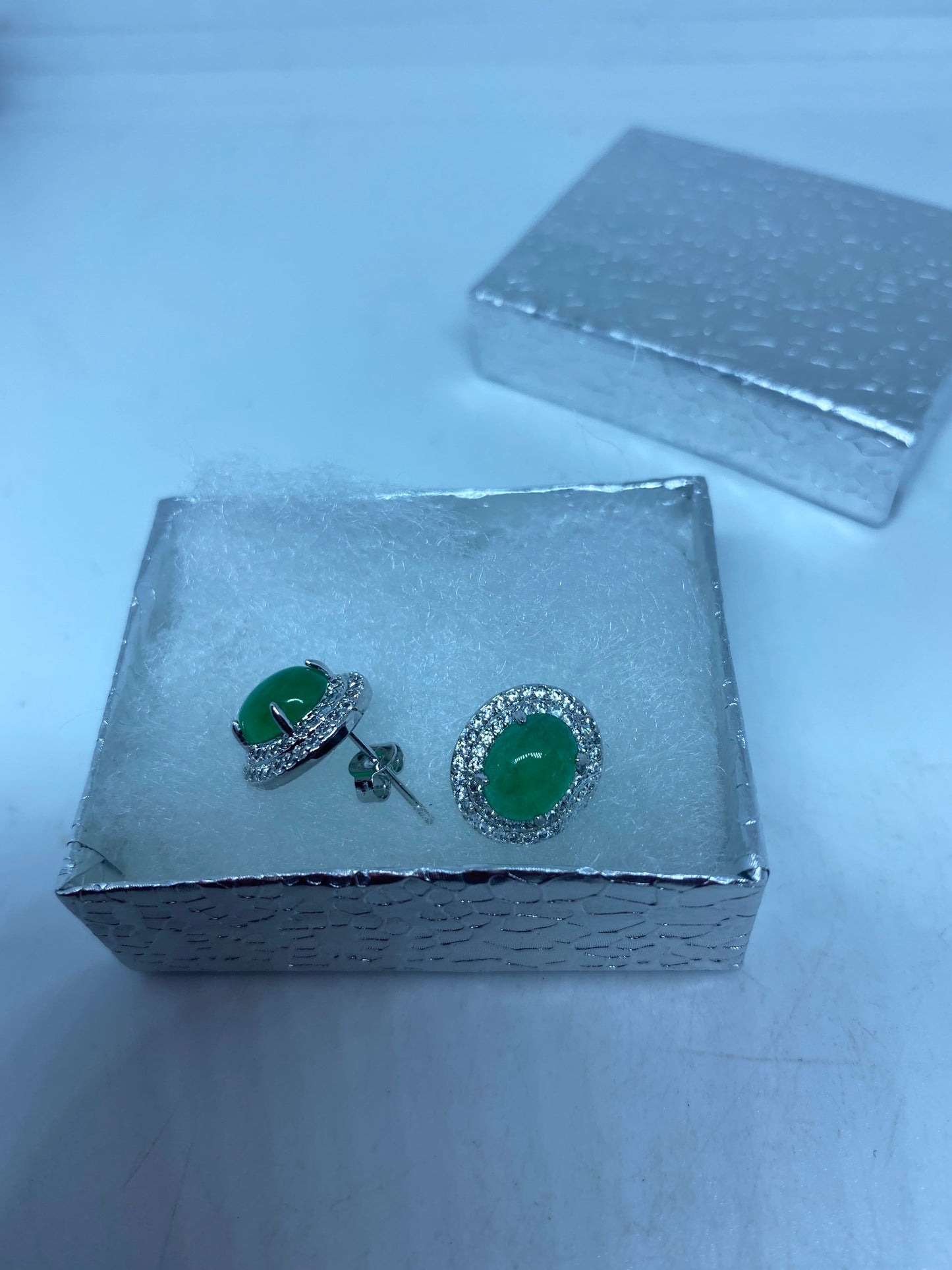 Vintage Green Jade Earrings Stud Button