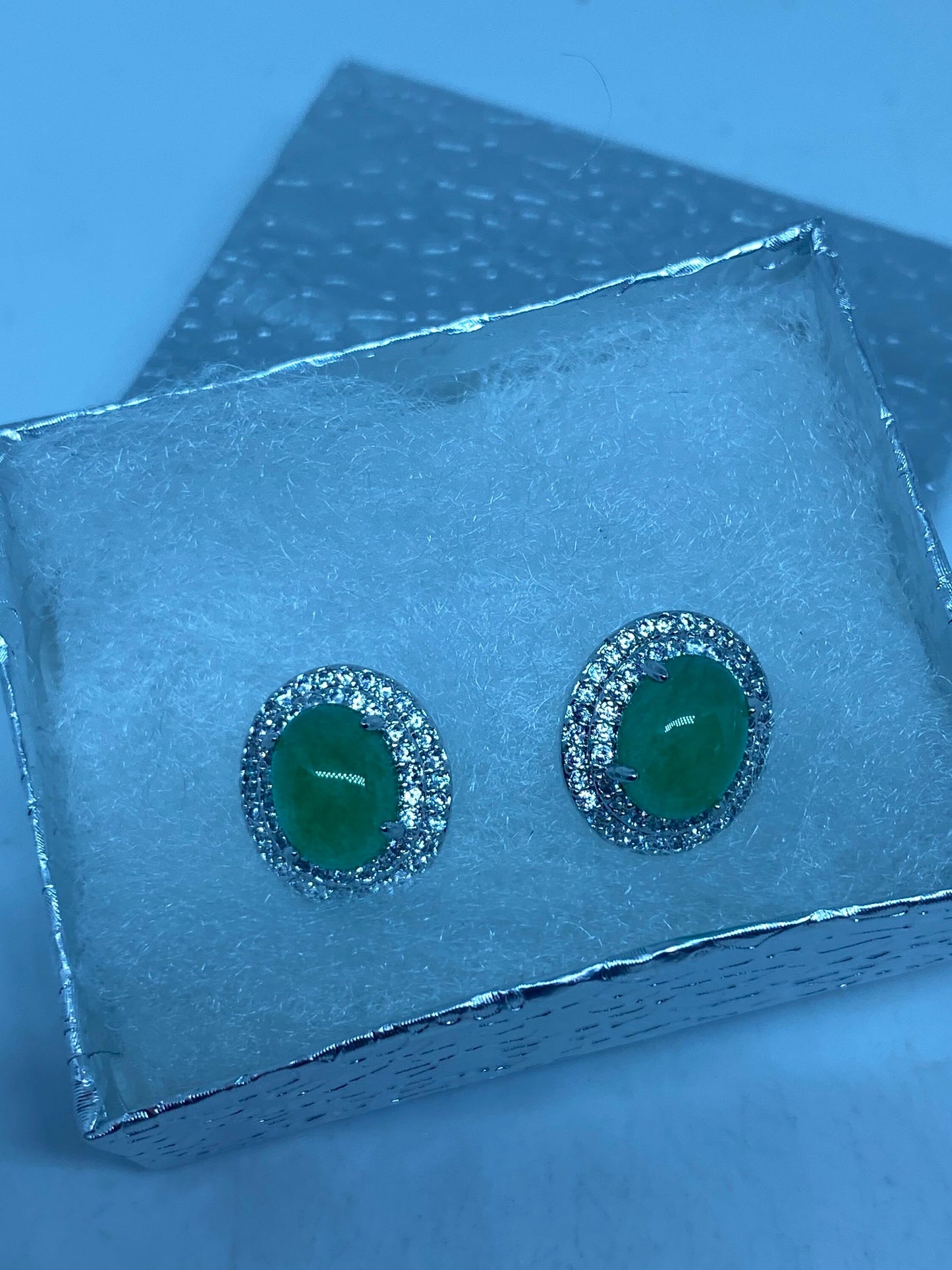 Vintage Green Jade Earrings Stud Button