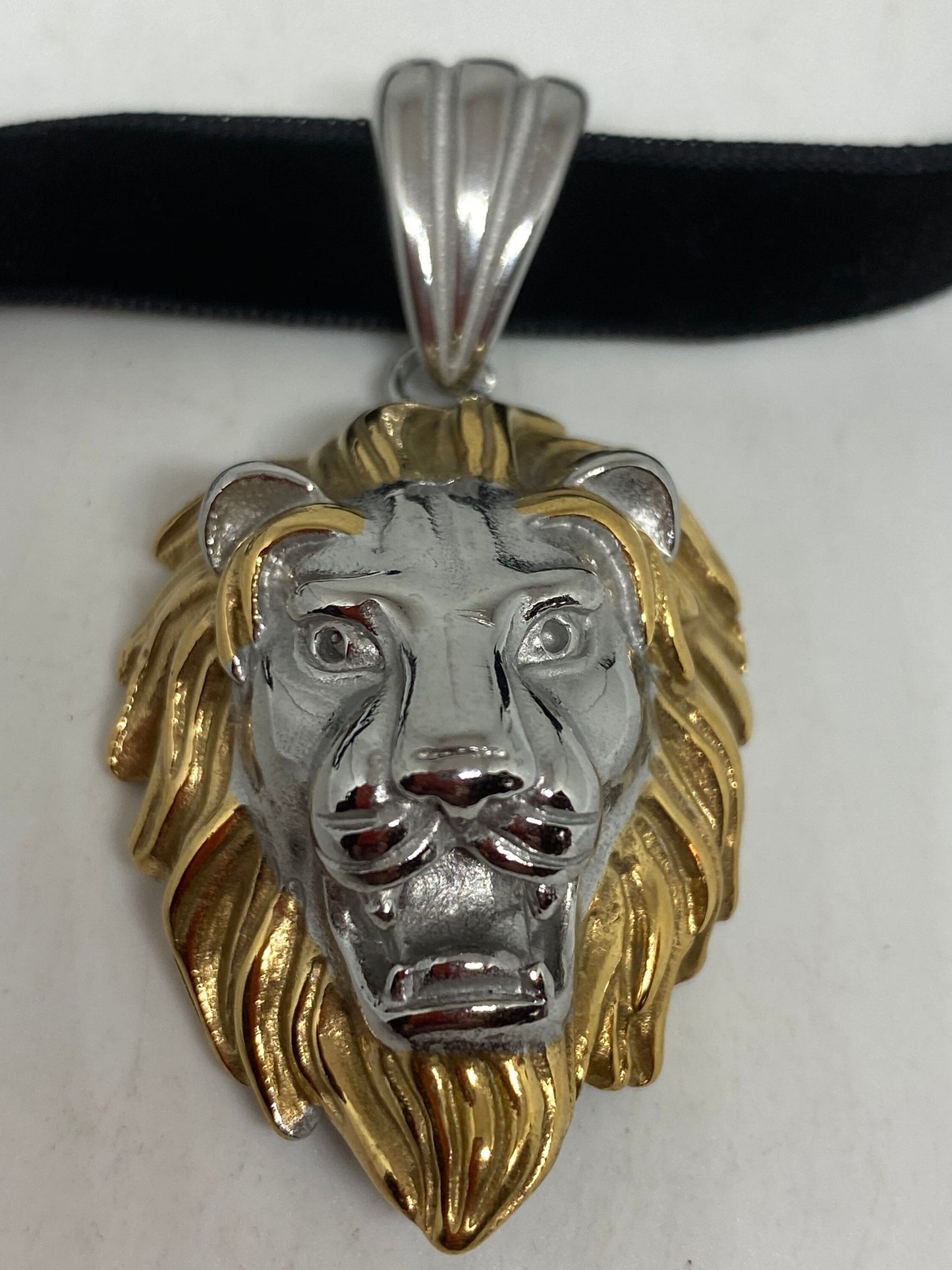 Vintage Silver Stainless Steel Gothic Celtic Lion Leo Pendant Necklace