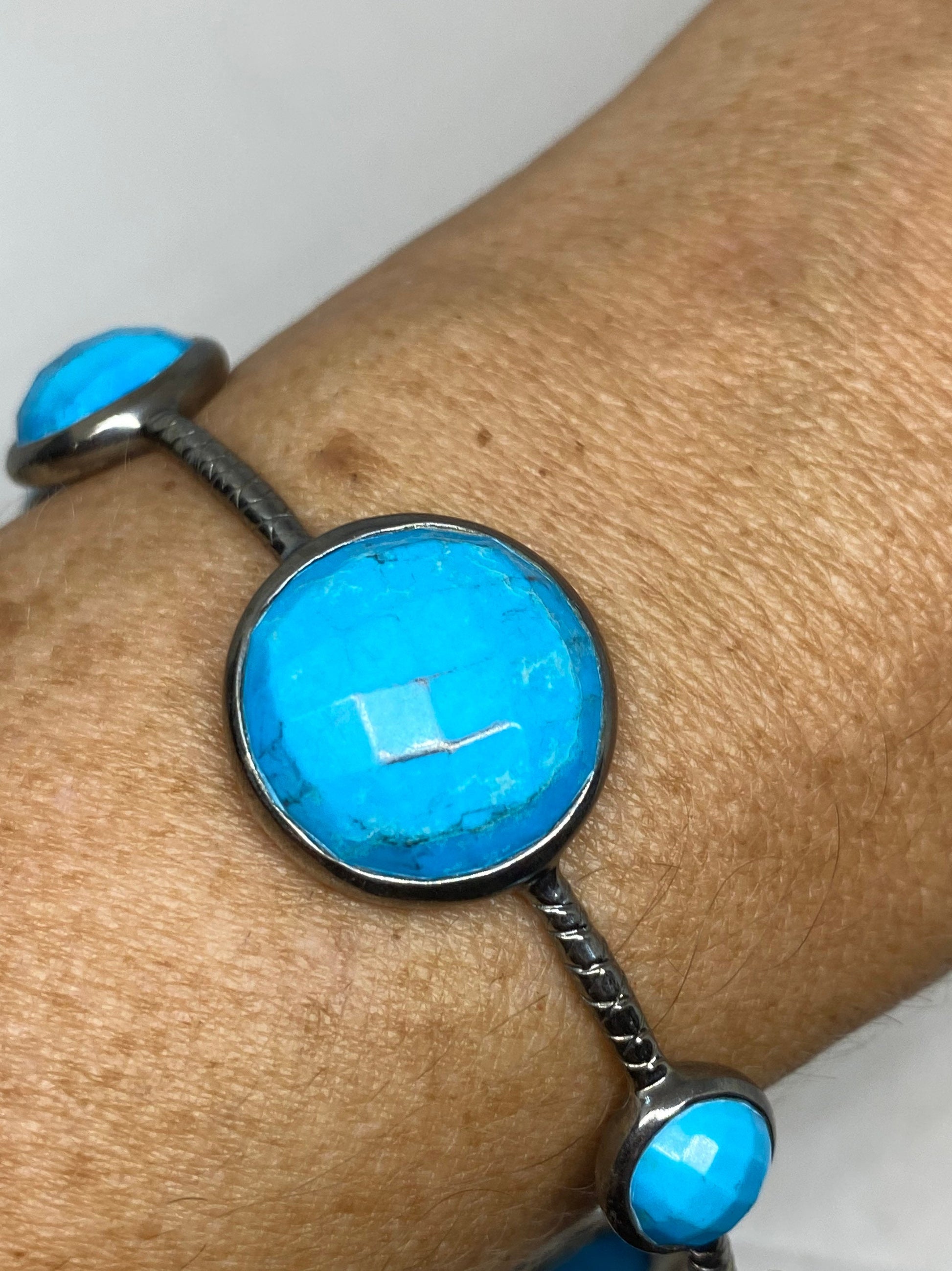 Vintage Turquoise 925 Sterling Silver Deco Bangle Bracelet