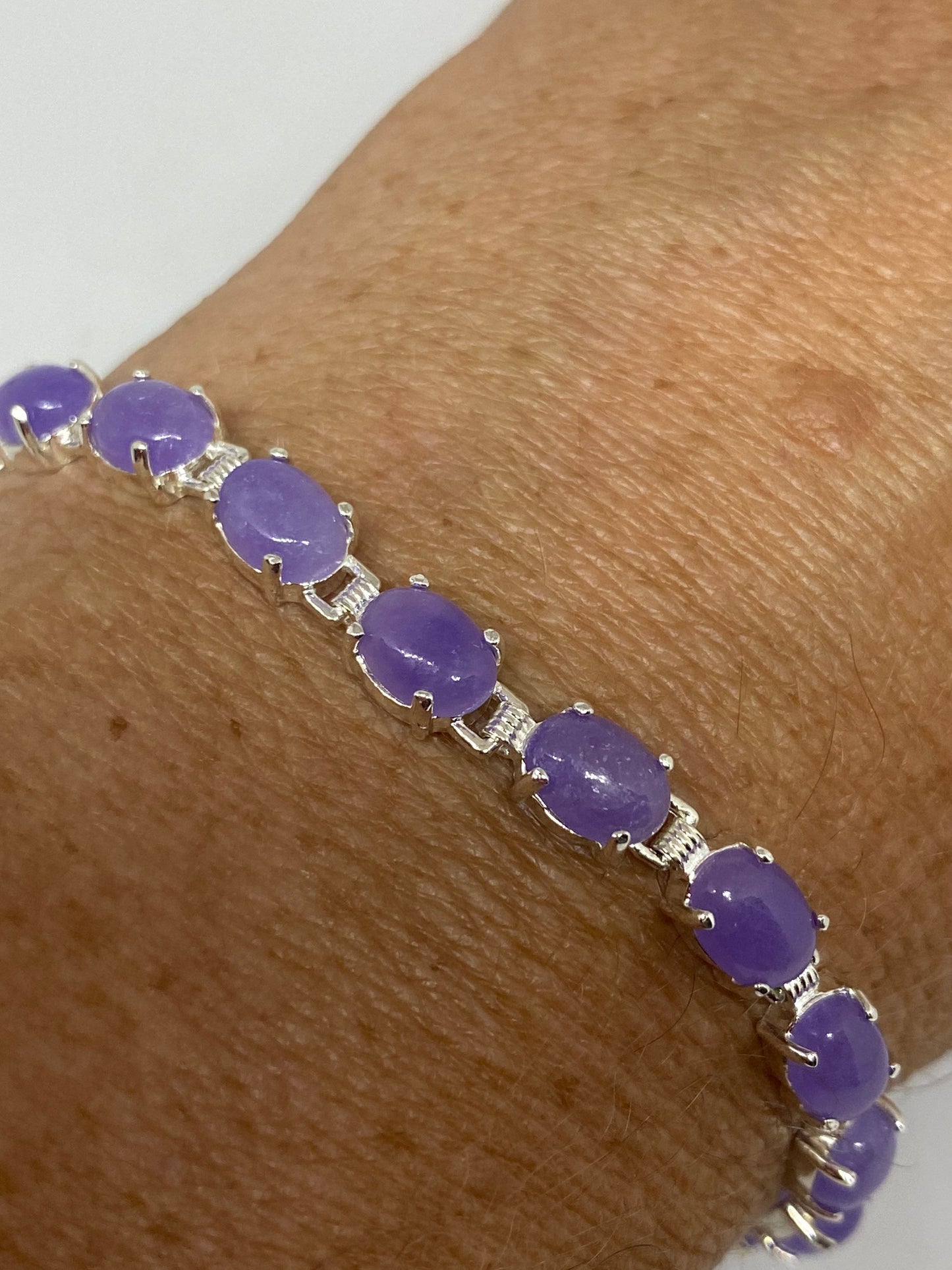 Vintage Purple Jade Bracelet 925 Sterling Silver Tennis