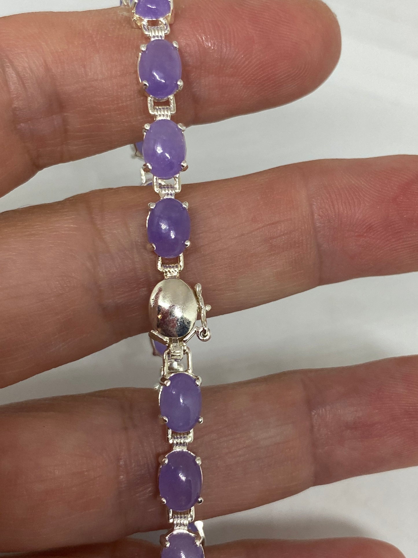 Vintage Purple Jade Bracelet 925 Sterling Silver Tennis