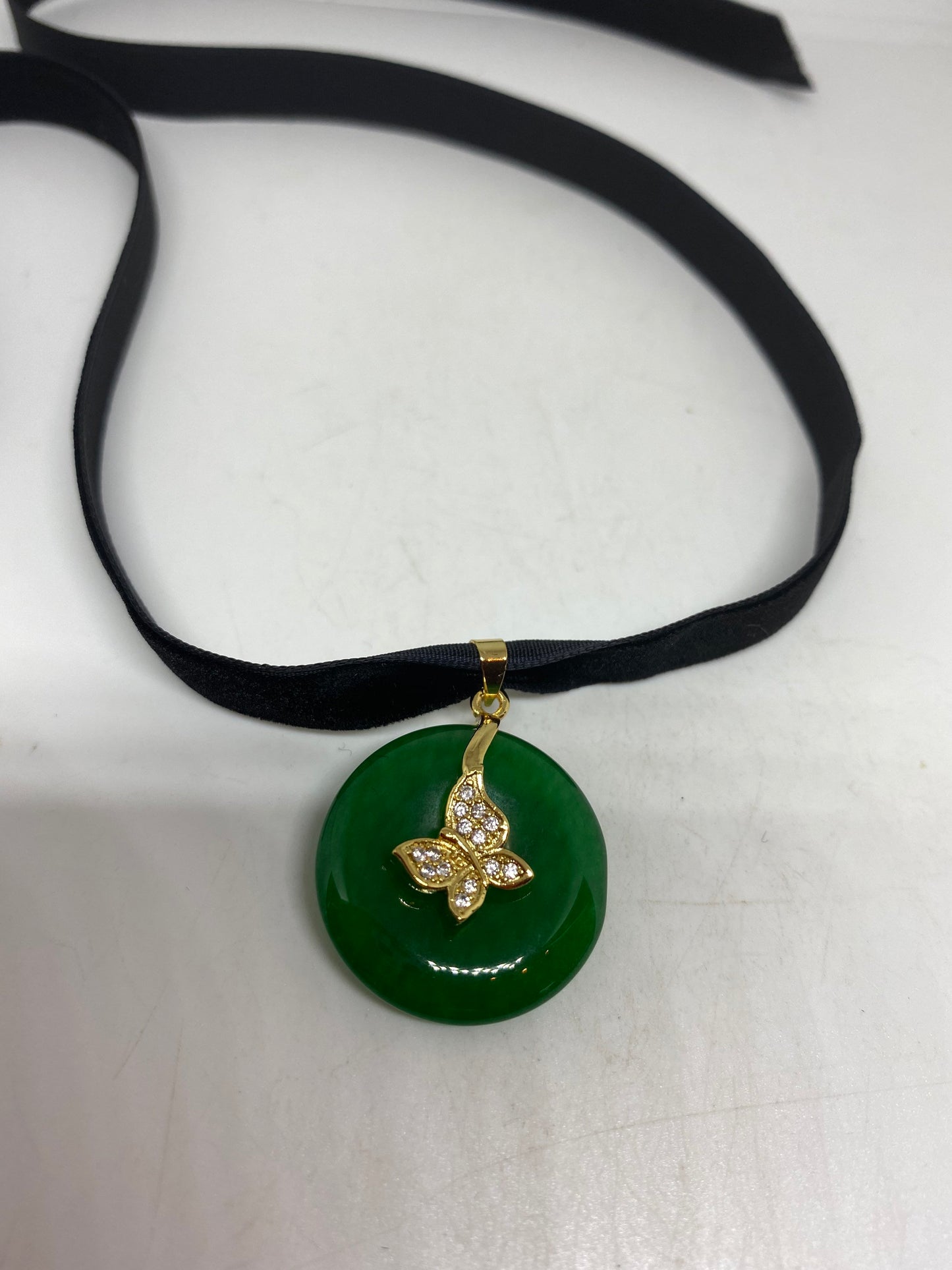 Vinate Green Jade Gold Finish Butterfy Necklace