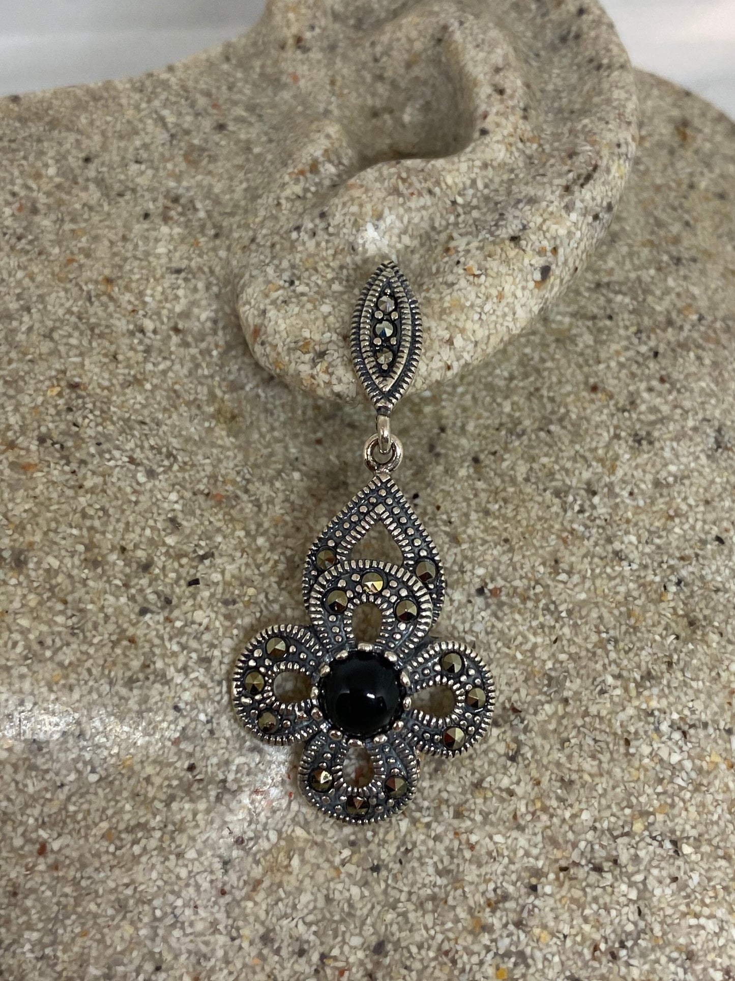 Vintage Marcasite 925 Sterling Silver Dangle Earrings