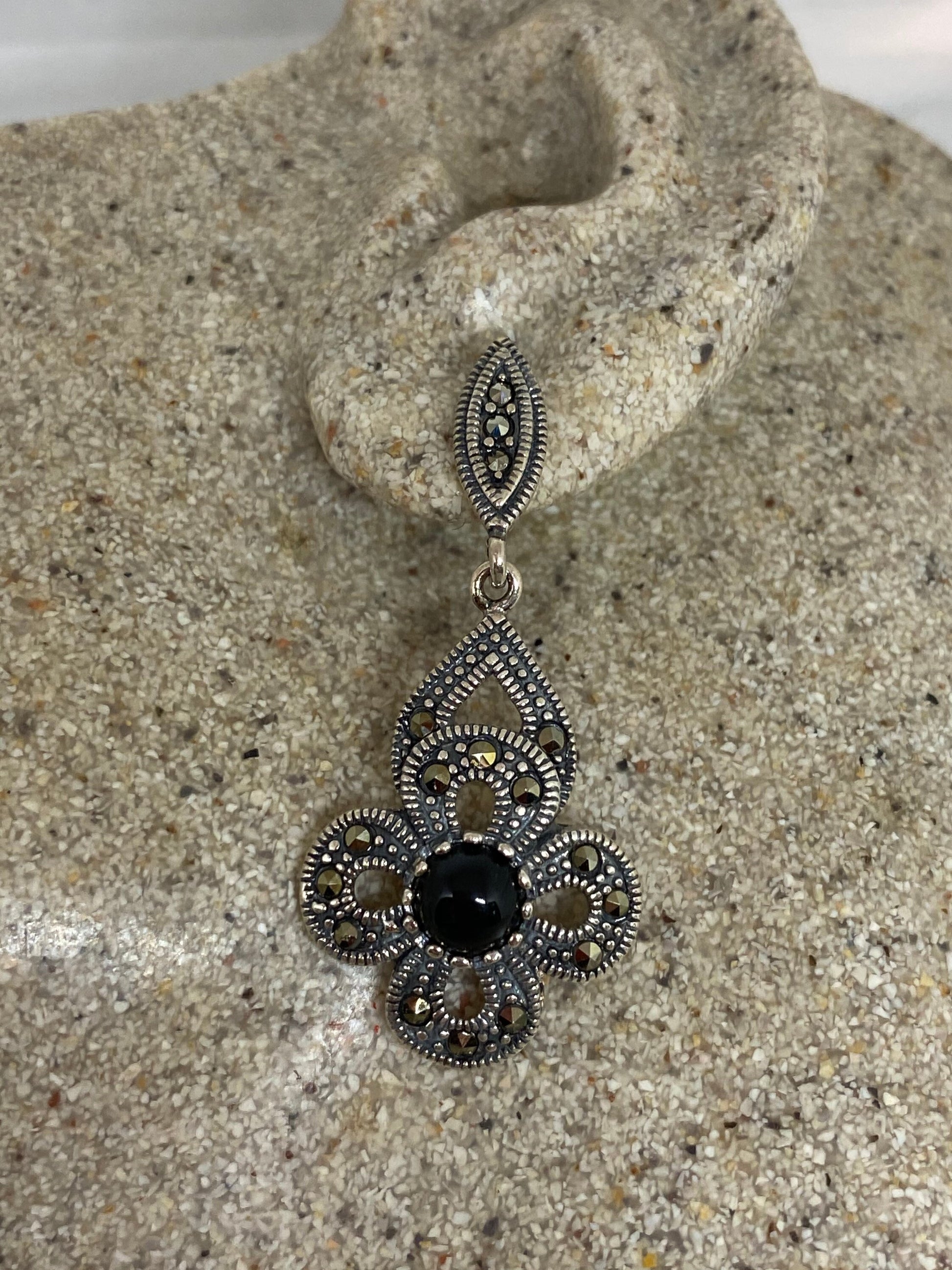 Vintage Marcasite 925 Sterling Silver Dangle Earrings